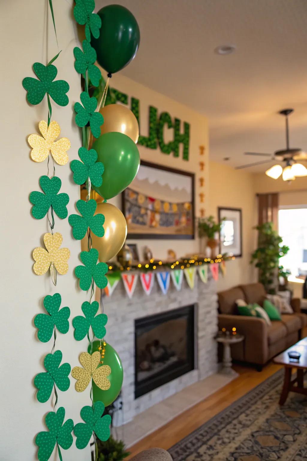 A homemade four-leaf clover garland infusing a personal element.