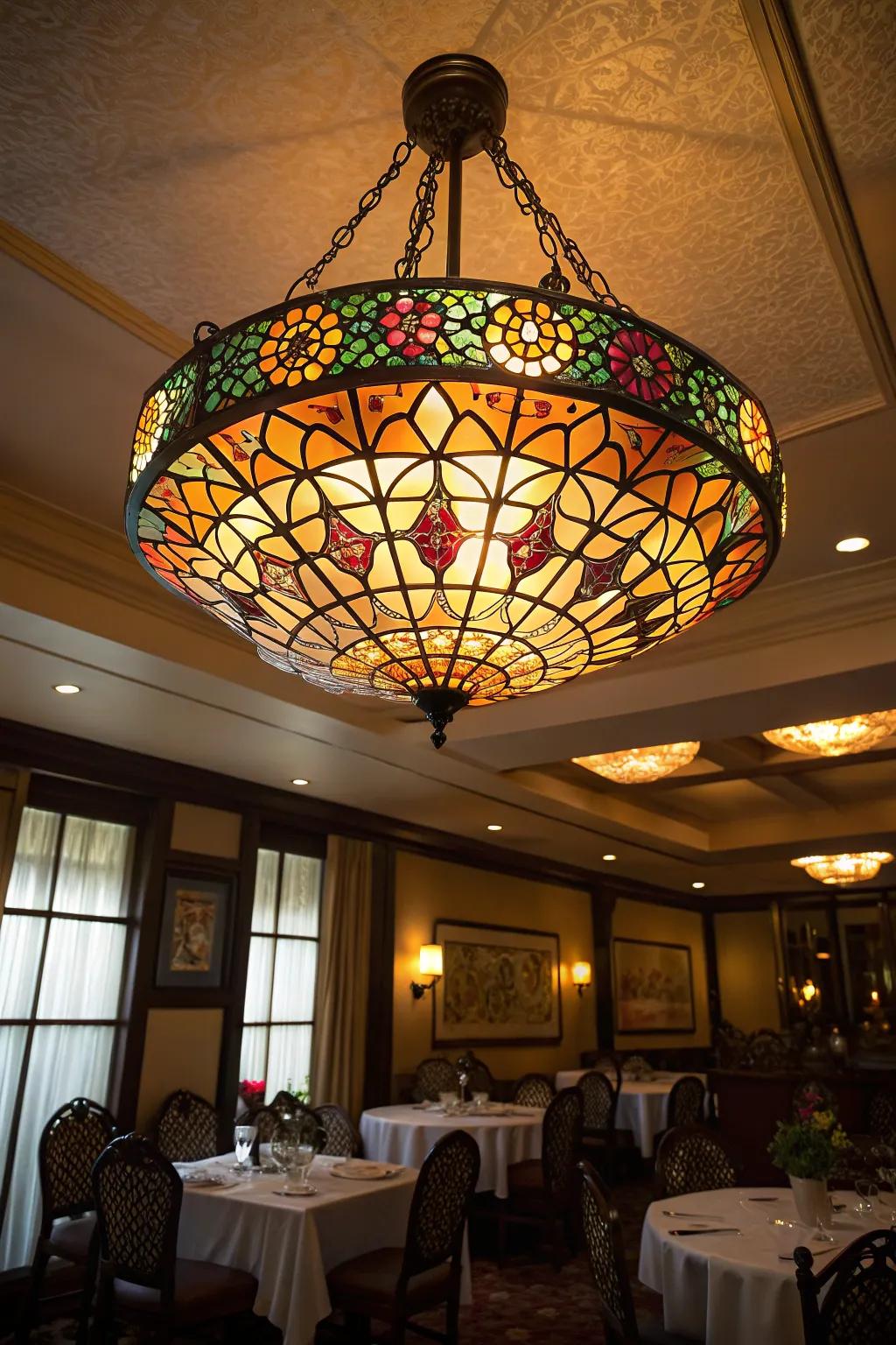 Stained glass ceiling fixtures add a magical touch to your lighting.