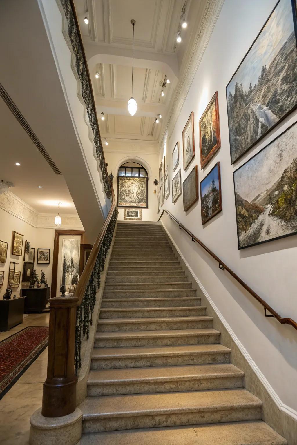 A grand showpiece grounds the gallery wall with elegance.