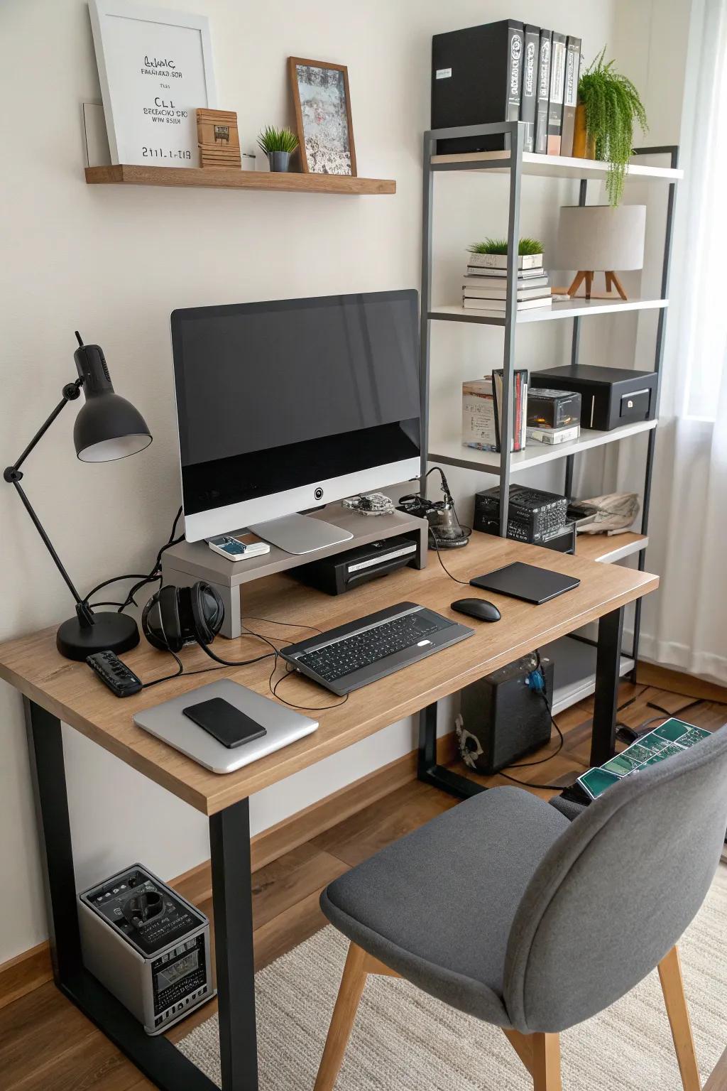 Seamless technology integration for a smart and efficient standing desk setup.