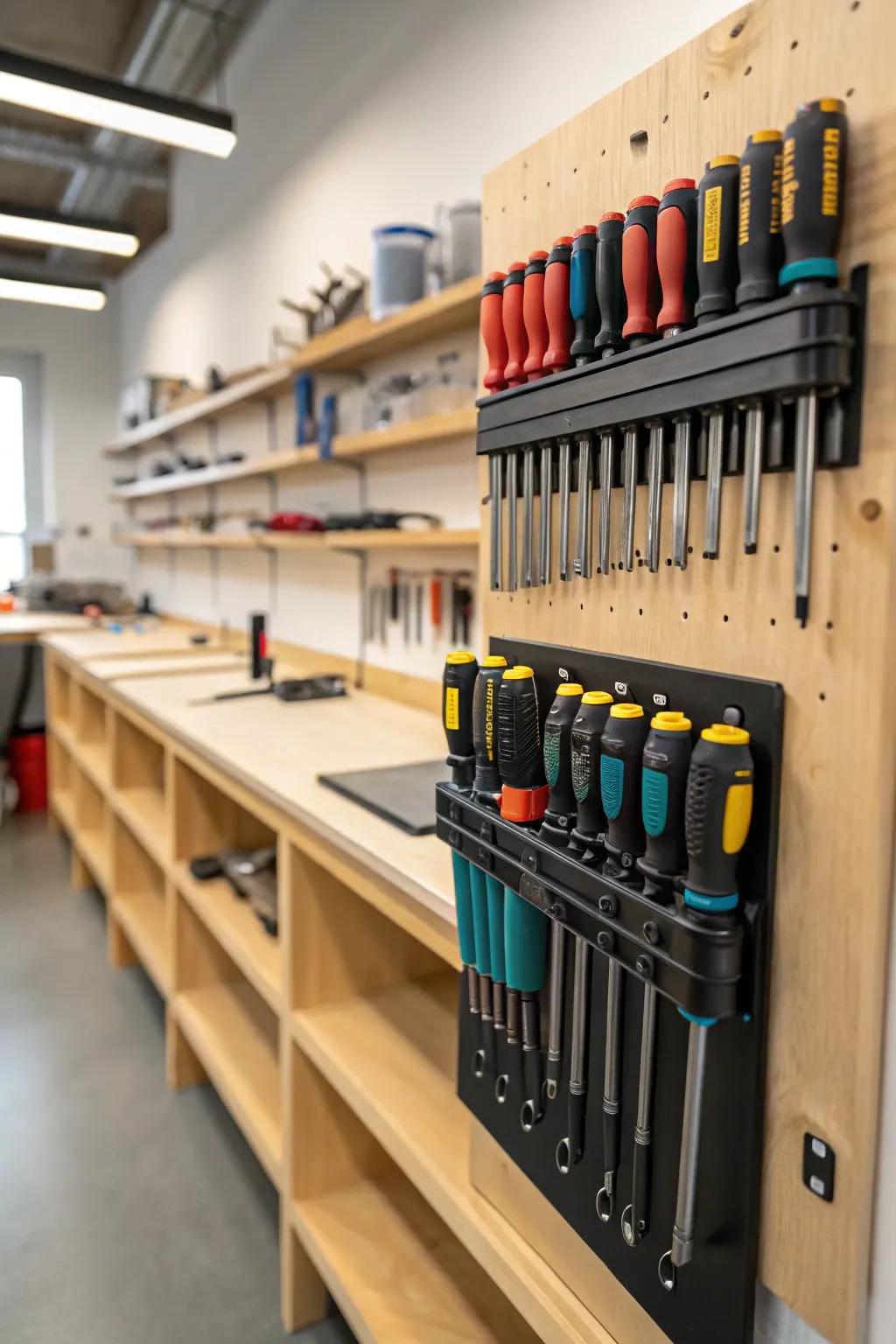 Magnetic holders provide convenient tool storage.