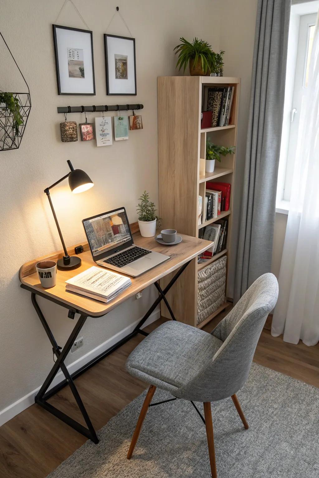 Establish a workspace that vanishes with a folding desk.