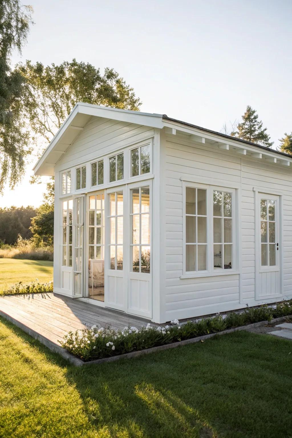 A spotless pearl summer house, epitomizing simplicity and elegance.