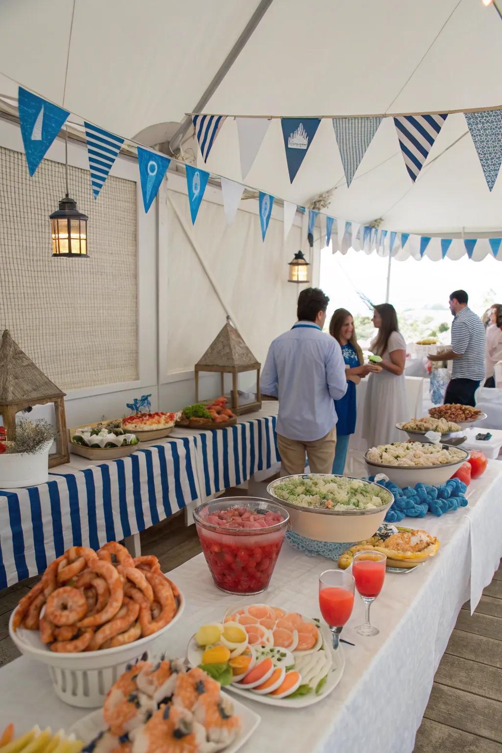 A coastal seaside party with ocean-inspired touches and nautical decor.