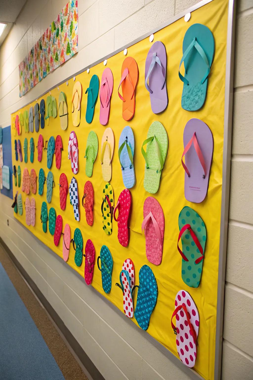 A flip-flop-themed bulletin board that's simple yet cheerful.