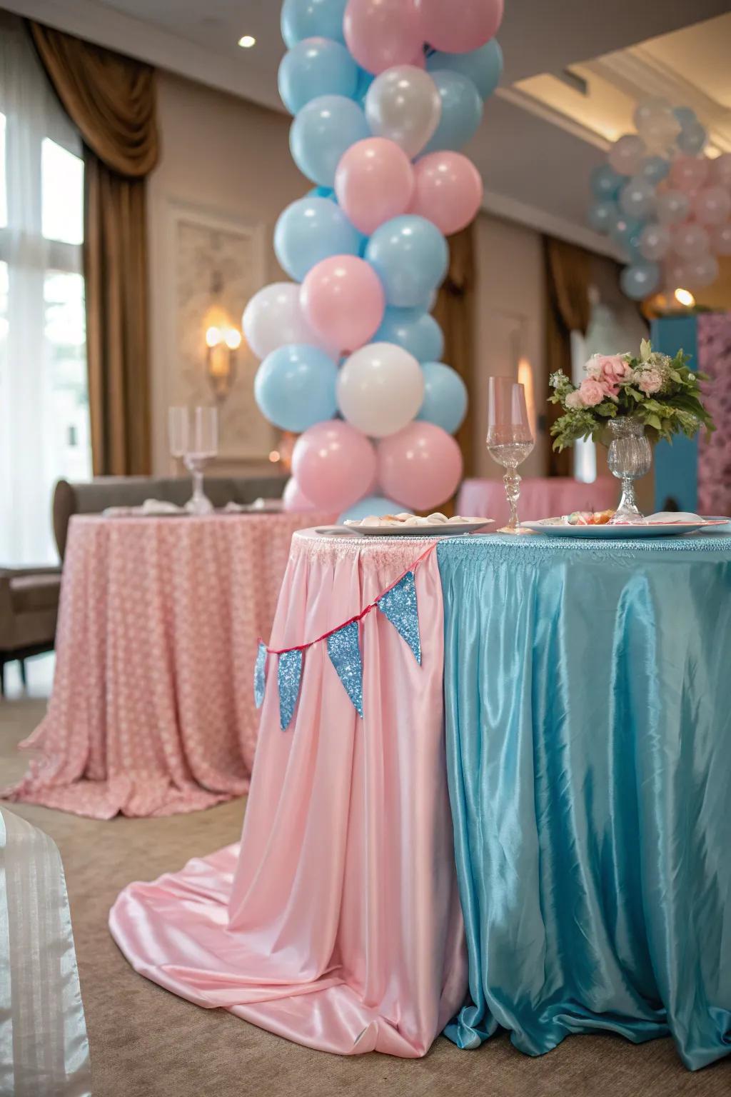 Elegant fabric accents in pink and blue enhance the visual appeal of your table.