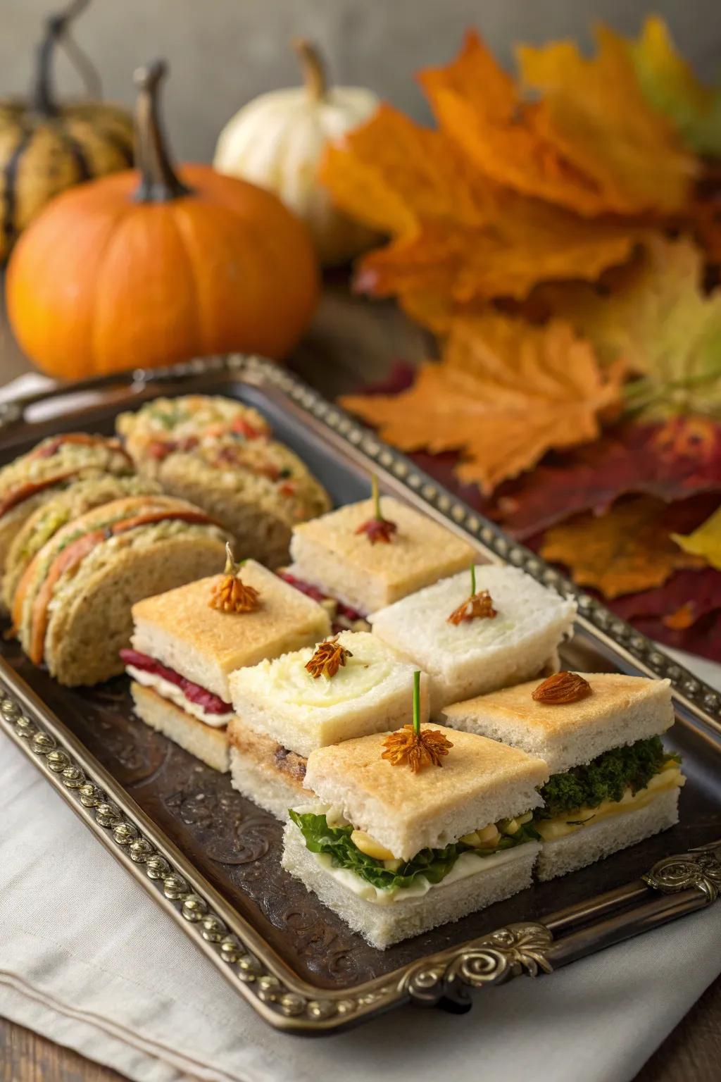 A collection of small sandwiches perfect for holiday snacking.