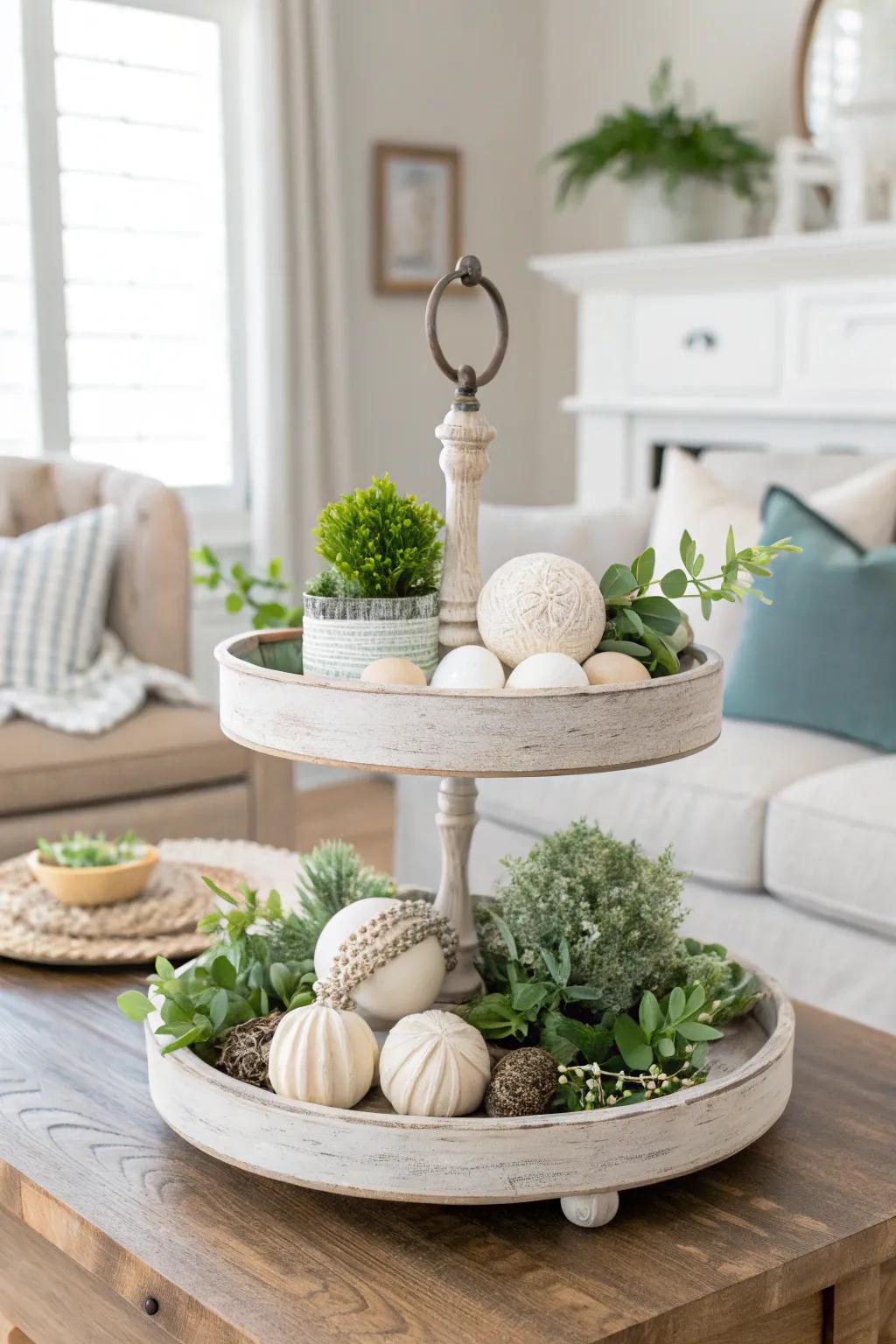 An everyday tiered tray styled with elegance and simplicity.
