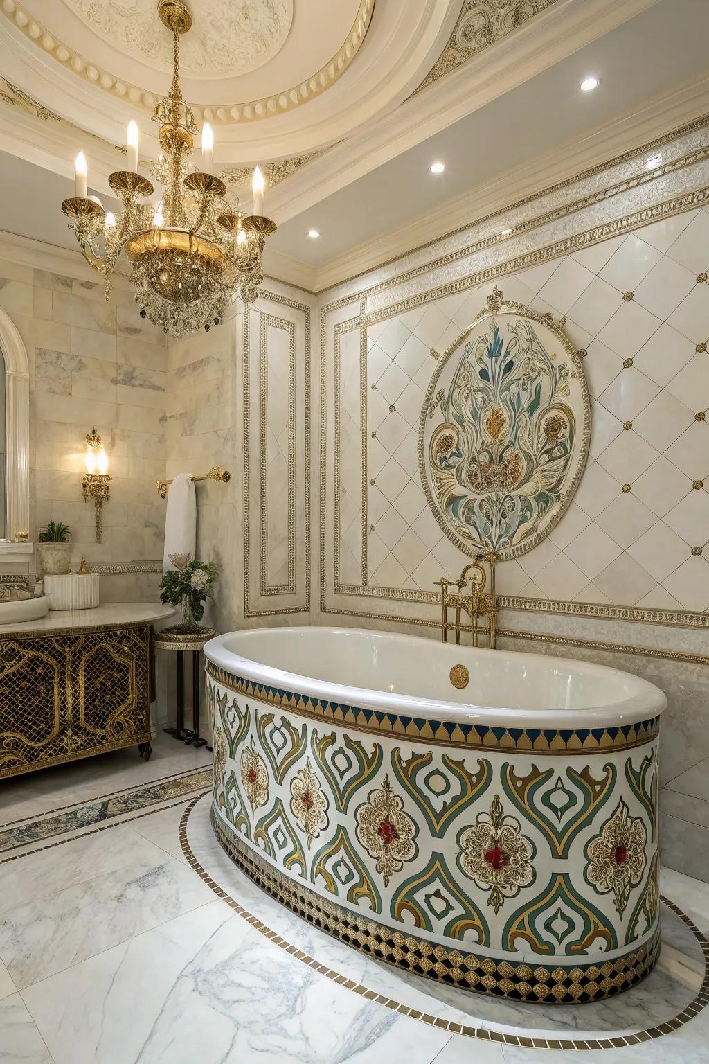 Ornamental coverings transform your bathtub area into a stunning artistic focal point.