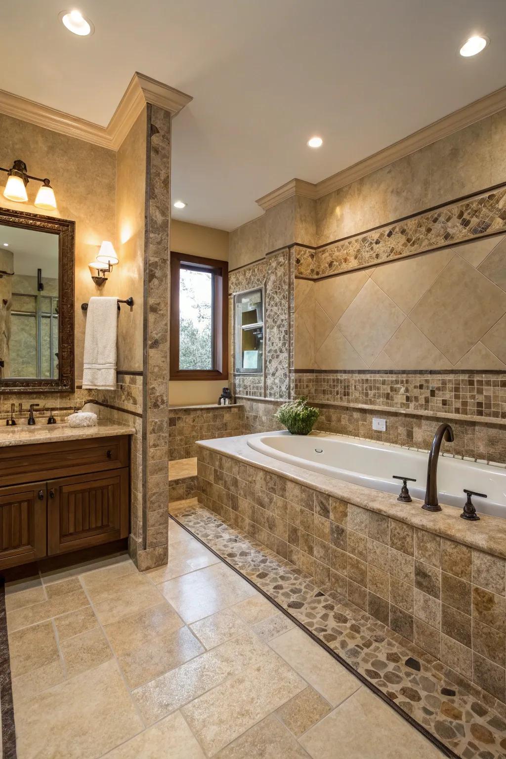 Stone section edges elevate the elegance of any tiled space.