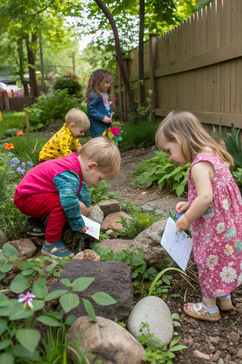 A nature treasure hunt encourages curiosity and exploration.