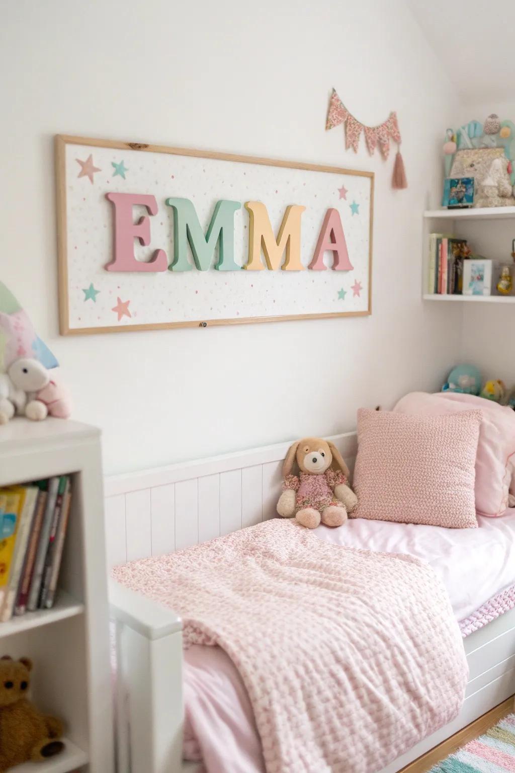 Letter art adds personal significance to your child’s room.