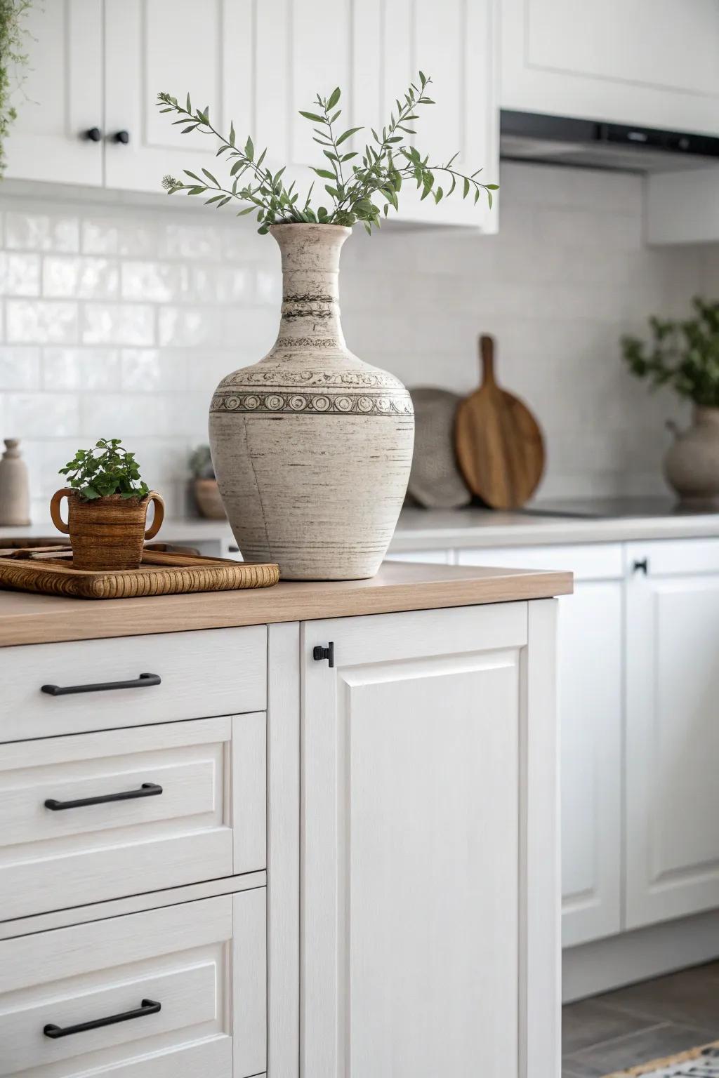 Achieve a sleek, uncluttered look with minimalist decor thoughtfully placed above your cabinets.