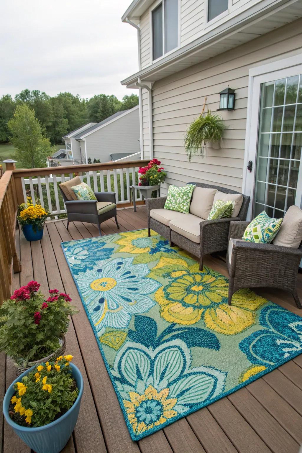 Outdoor rugs provide style and comfort, transforming your deck into an extension of your home.