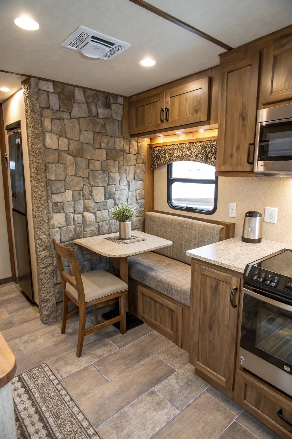 Nature-inspired designs create a calming atmosphere in your RV kitchen.