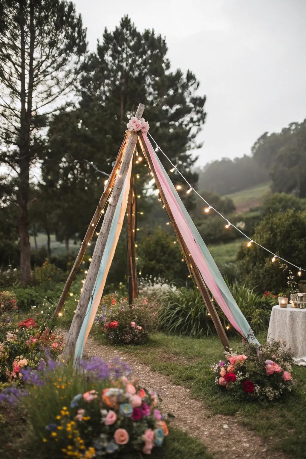A whimsical triangle arch bestowing a hint of magic to any event.