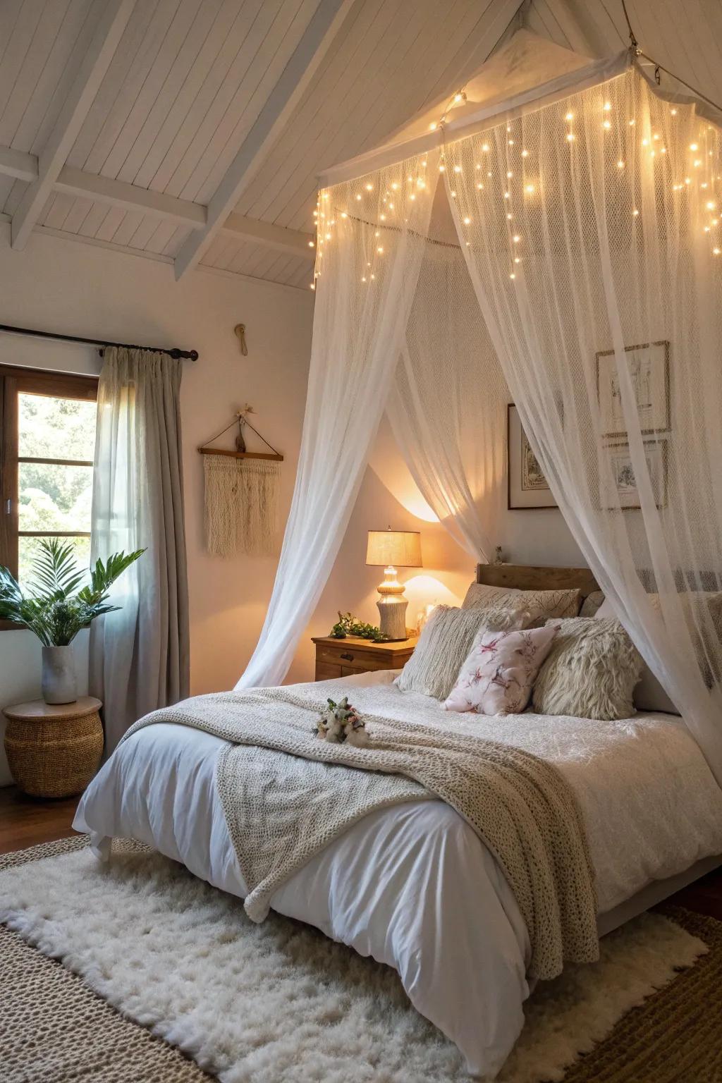 Craft a magical hideaway using an ethereal fabric bed canopy.