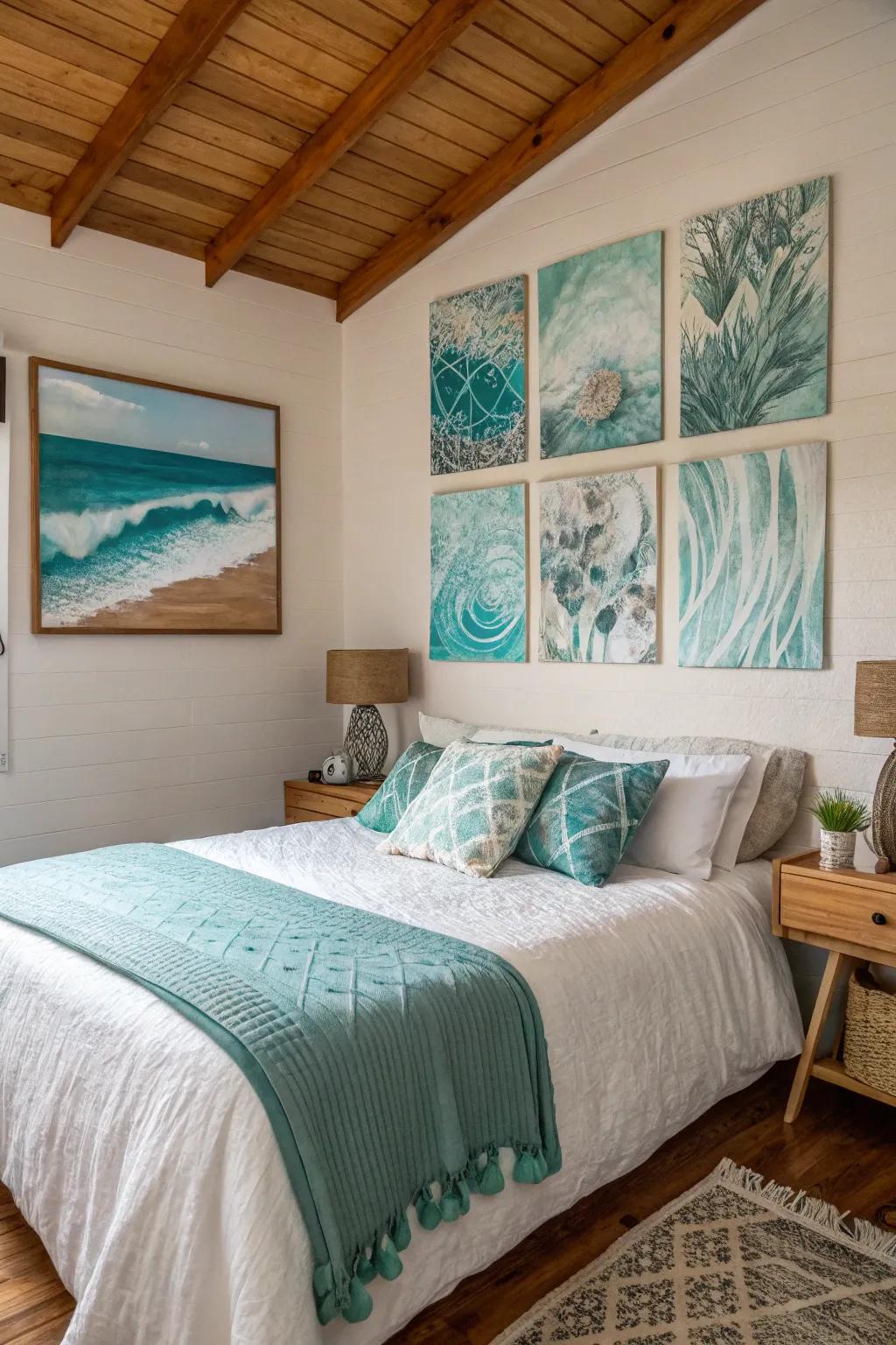 Art in turquoise for added charm.