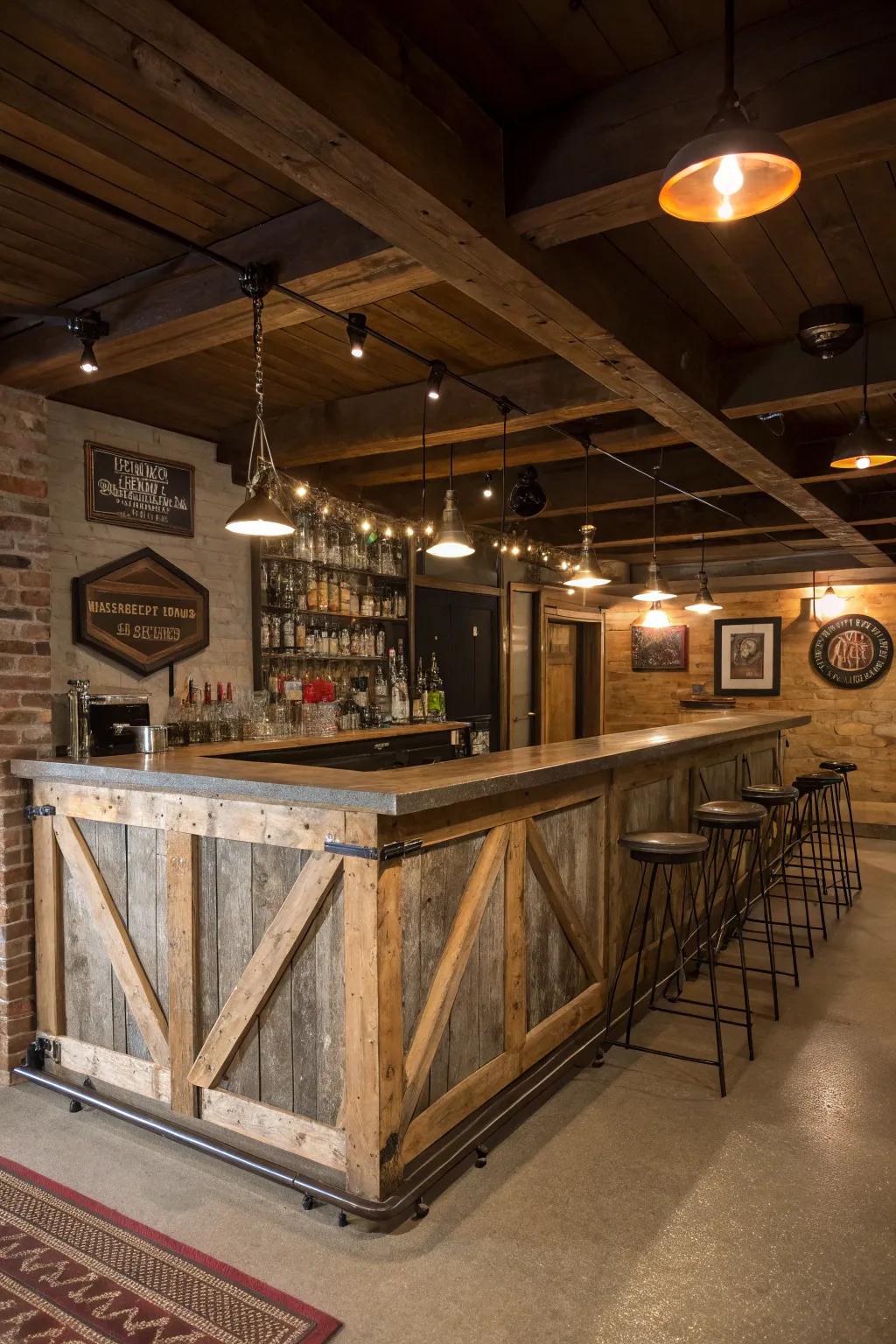 Repurposed materials offer a distinctive and environmentally friendly design.