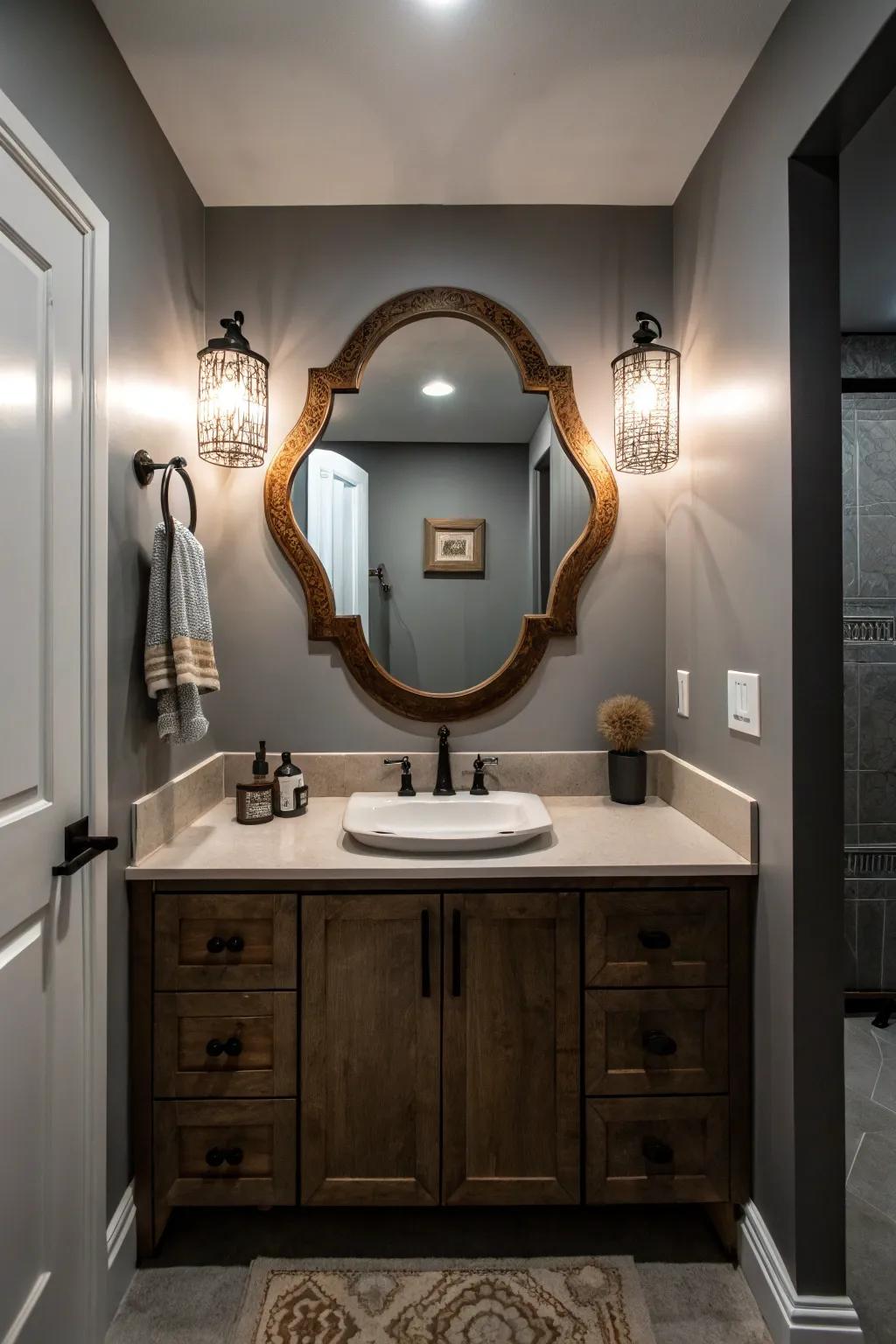 A notable mirror enhances the room's design.
