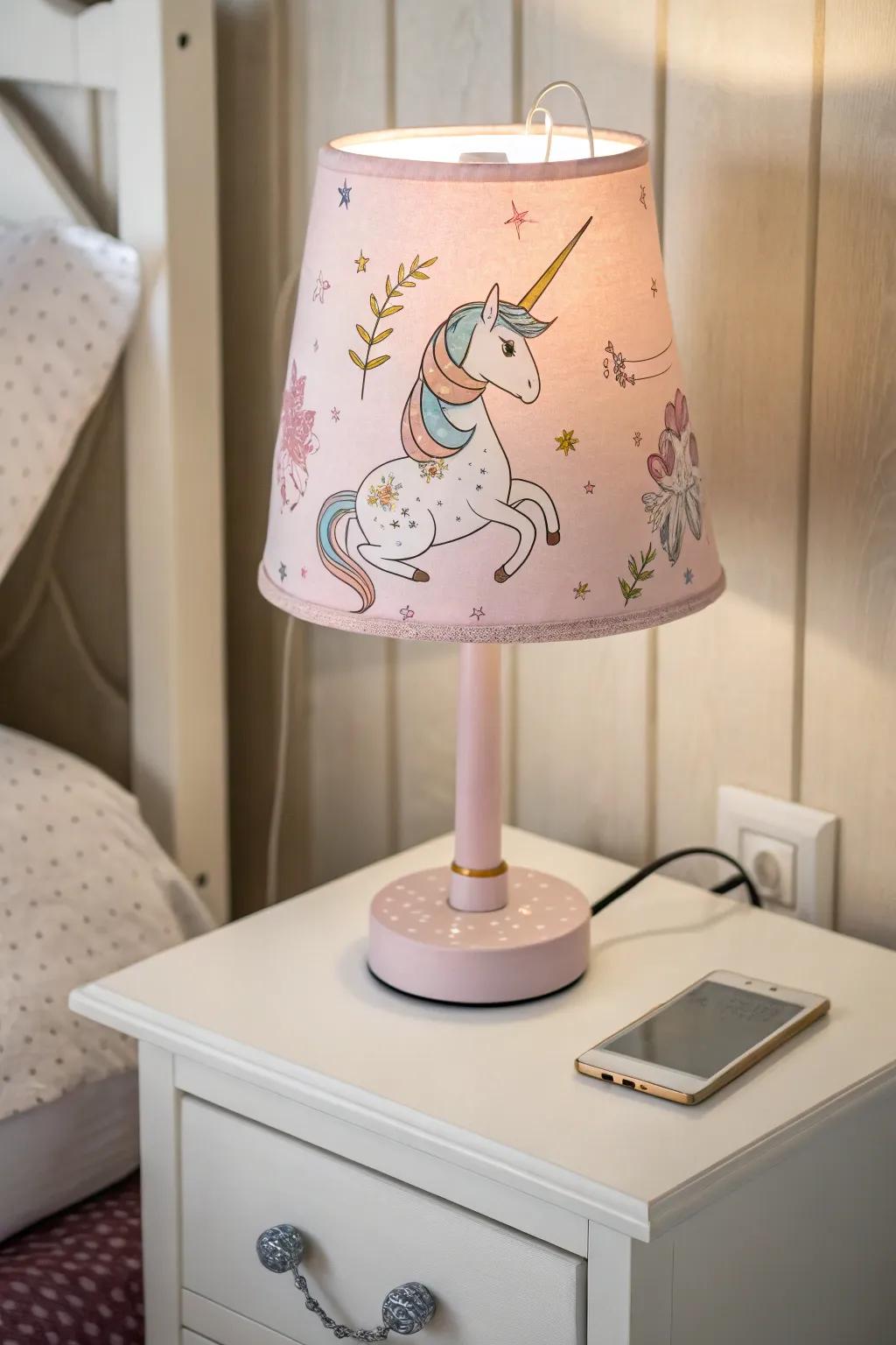 A unicorn lamp casting a magical glow.