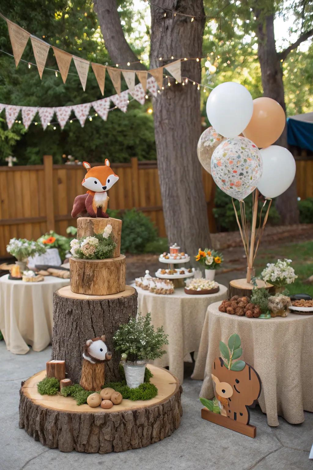 A baby shower with an enchanted forest theme, filled with rustic appeal.