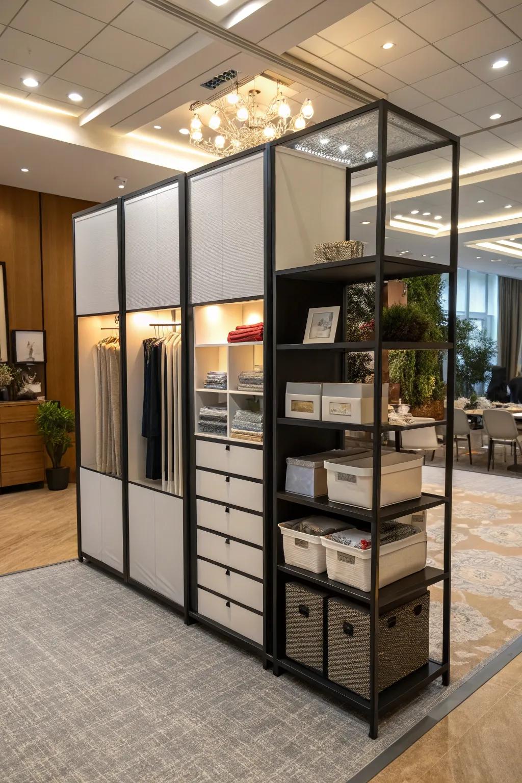 A multi-purpose partition that combines storage with style.