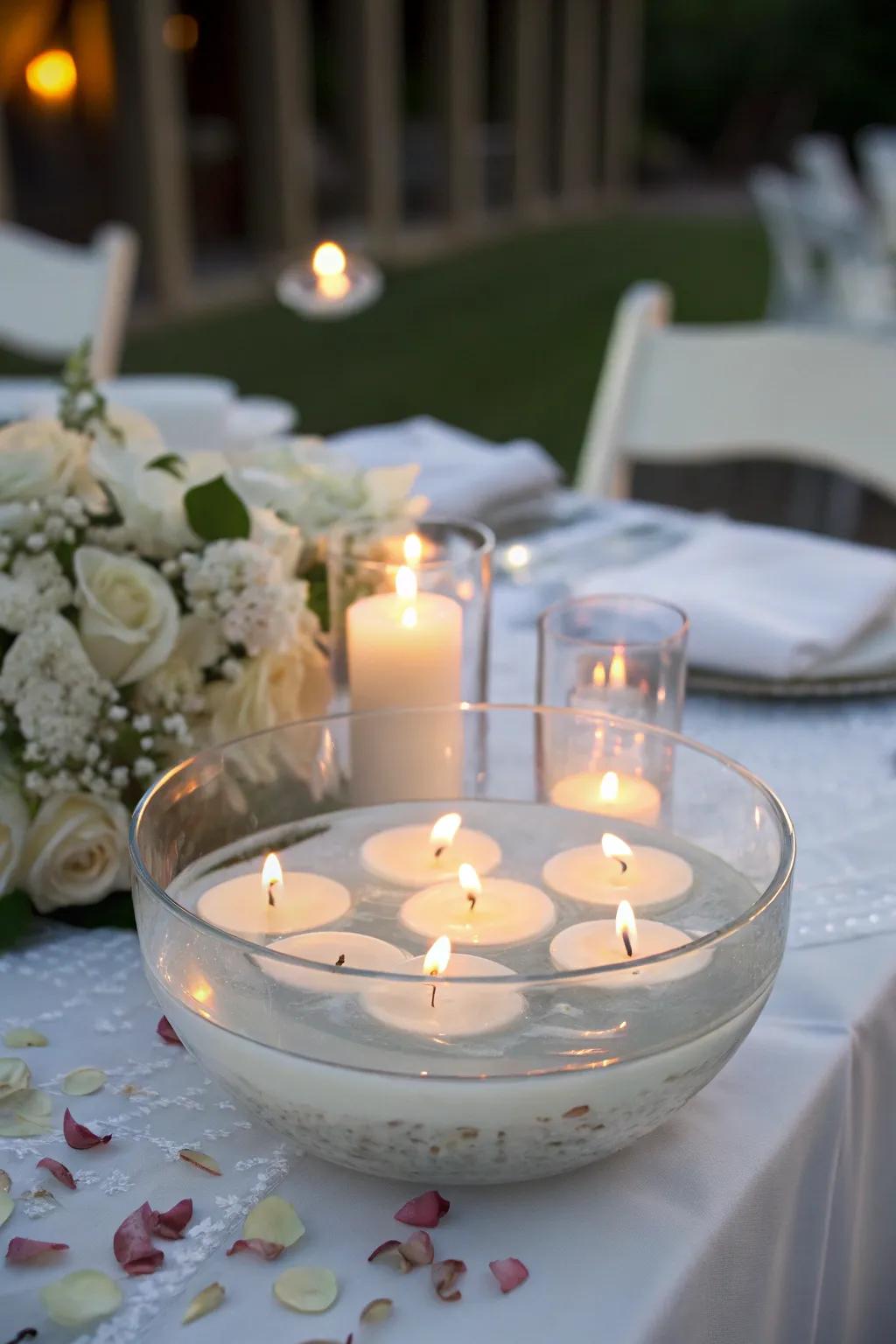Drifting candles append an enchanting spin to this unity candle station.