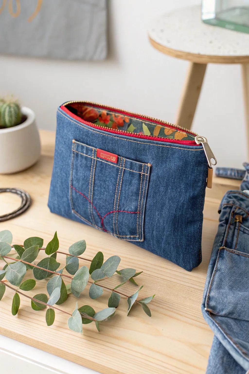 Enhance your evening appearance with this elegant denim pouch crafted from reimagined jeans. Simple, stylish, sustainable.