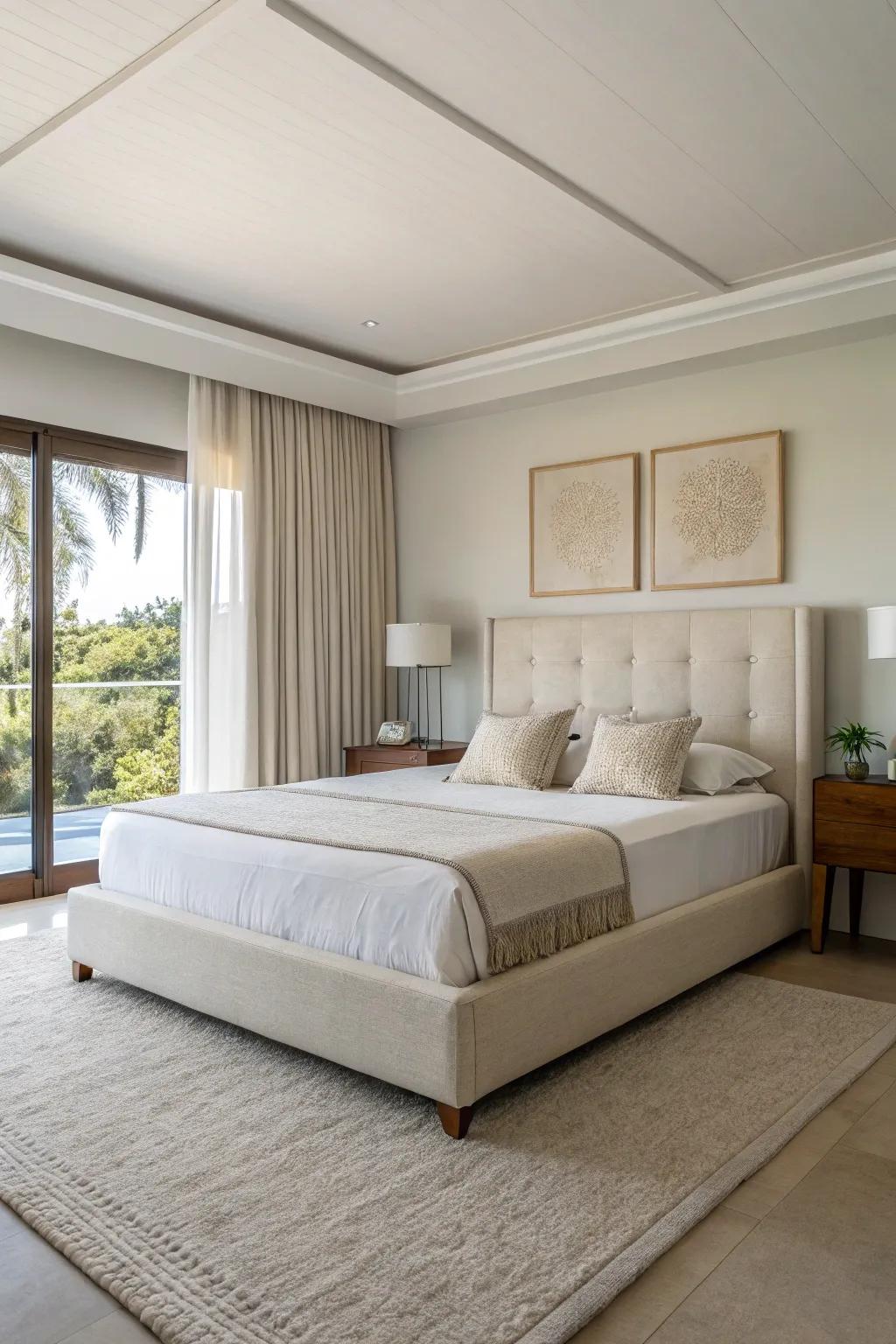 Clarity and grace define this minimalist upholstered bed.