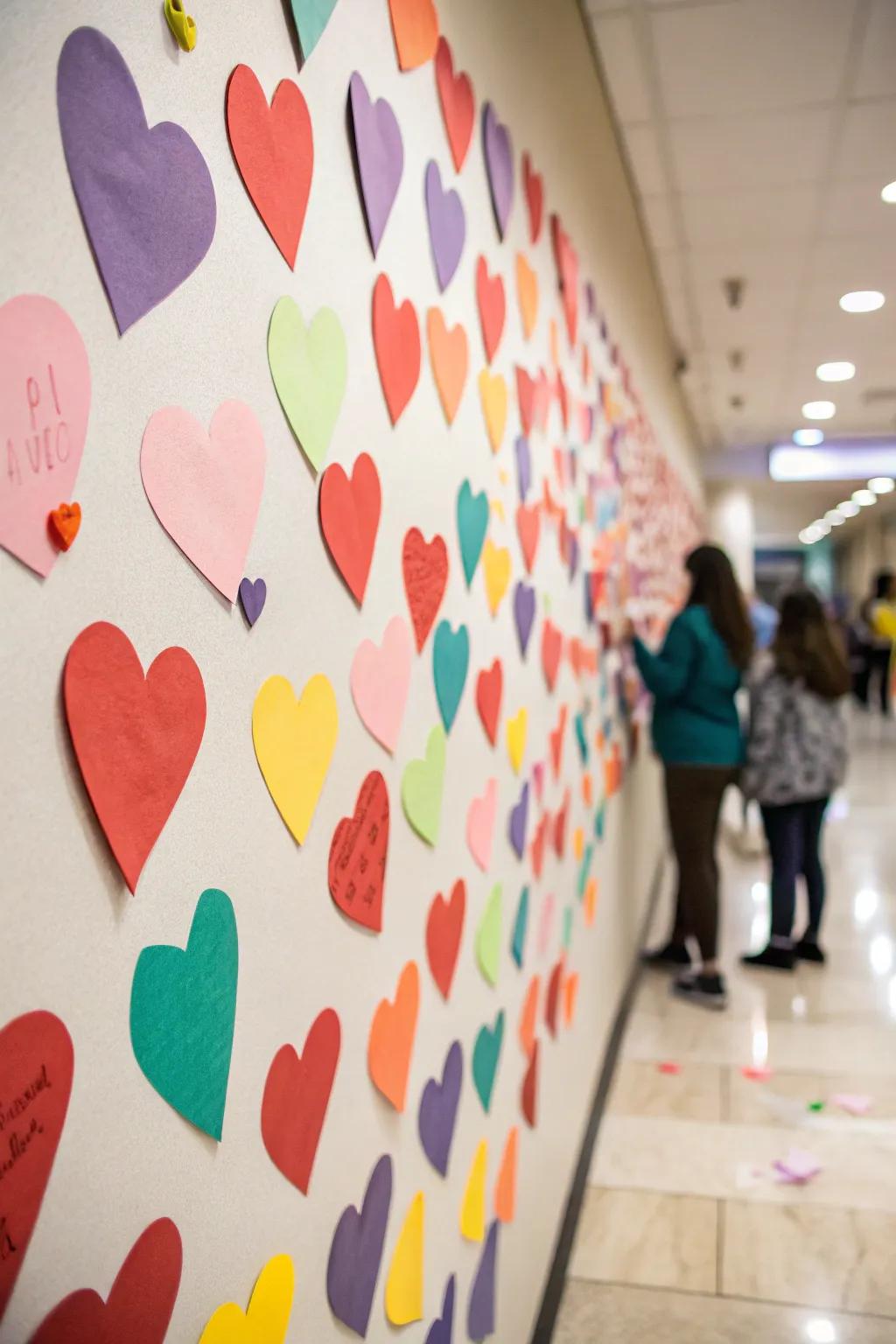 Festive partition adorned with paper hearts
