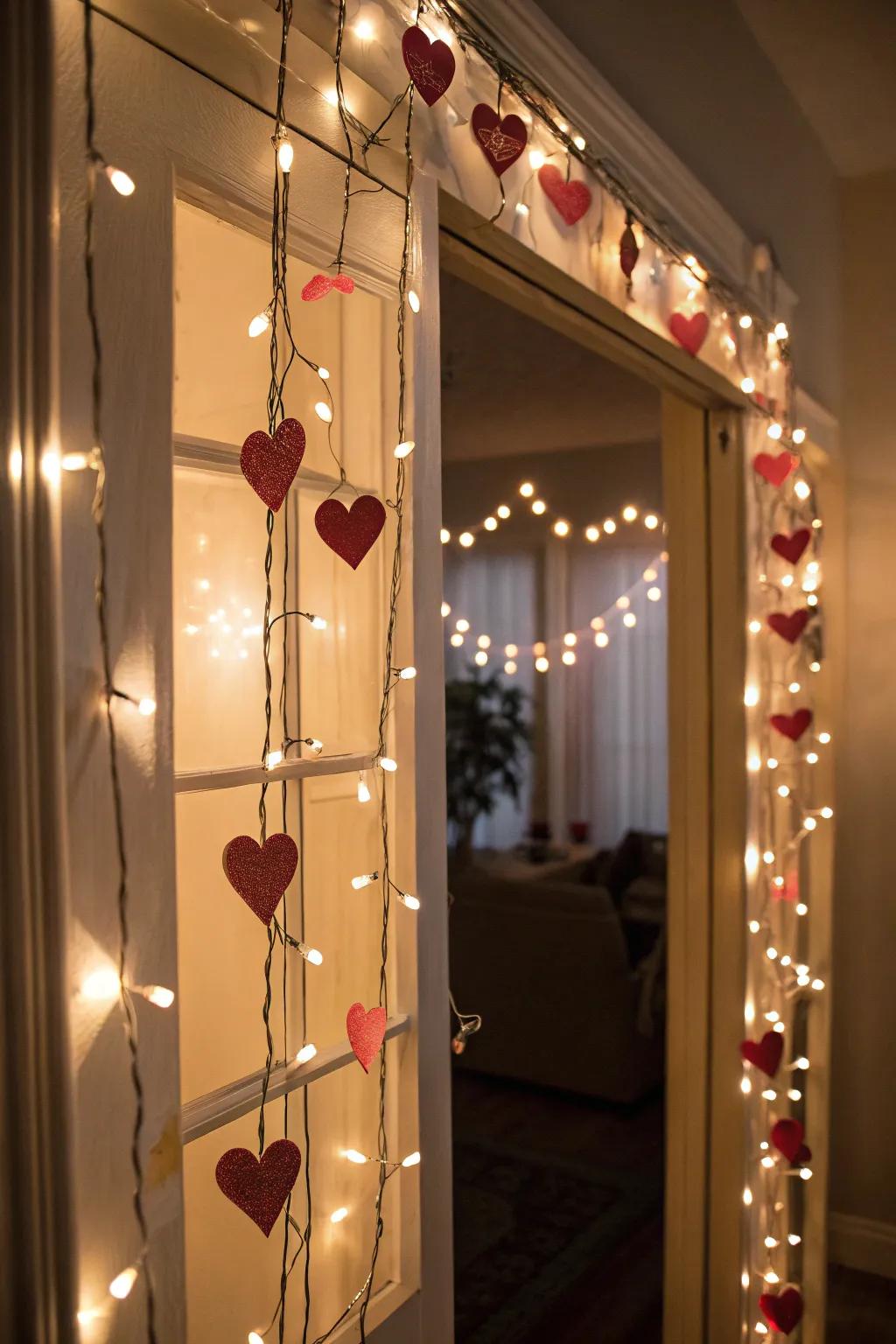Embellished lights fashion a cozy and alluring Valentine's ambiance.