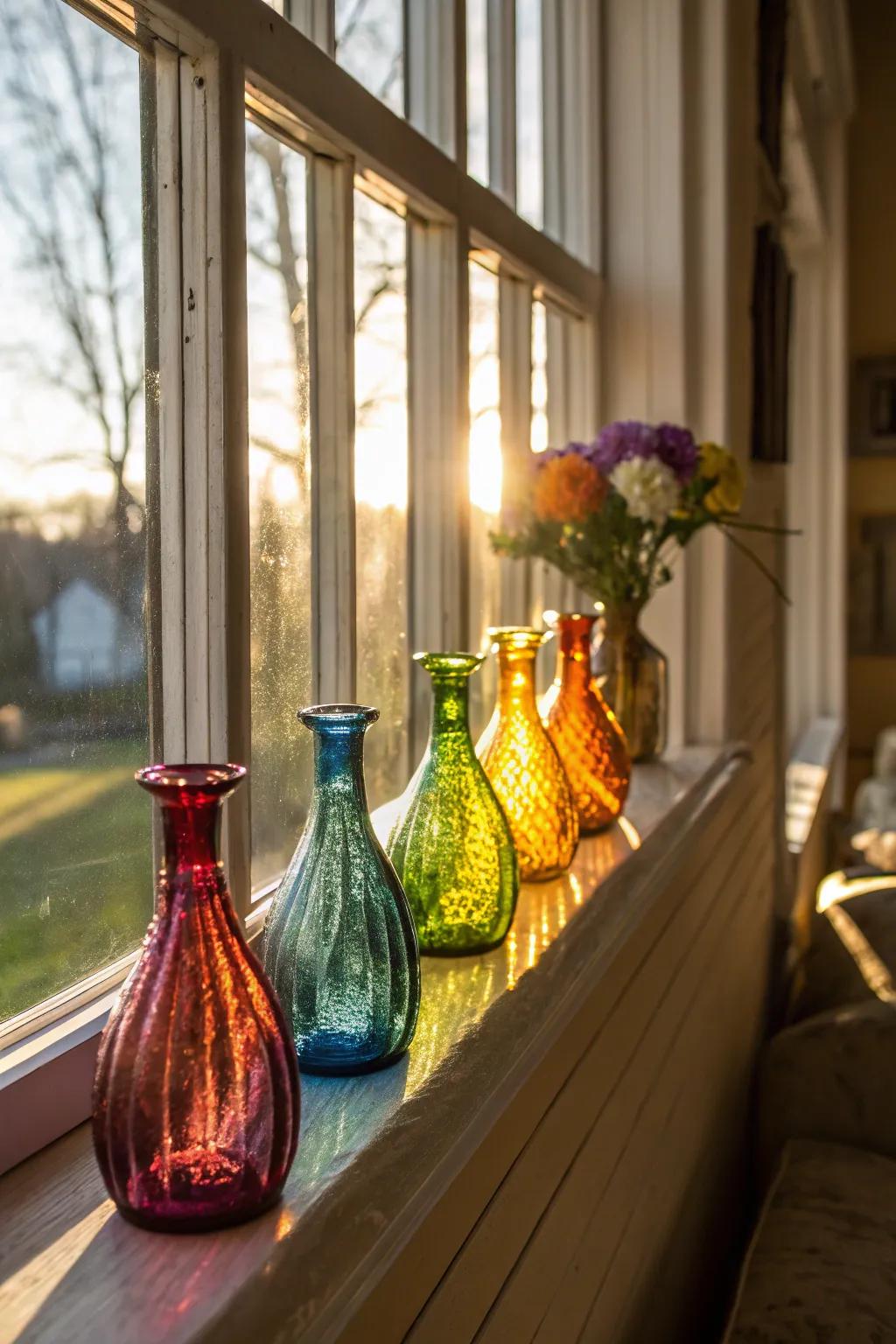 Colored glass vases infuse color and light into your space.
