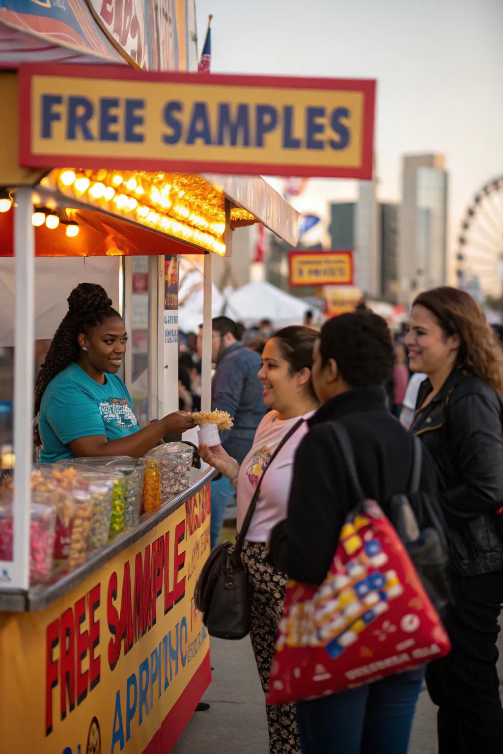 Free items entice guests to connect with your stand.