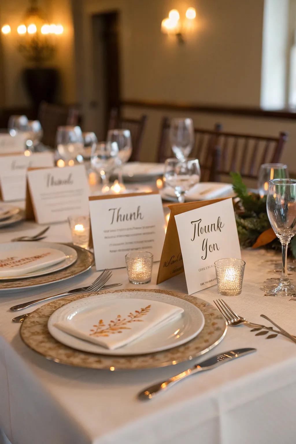 Gratitude cards adding a personal dimension.