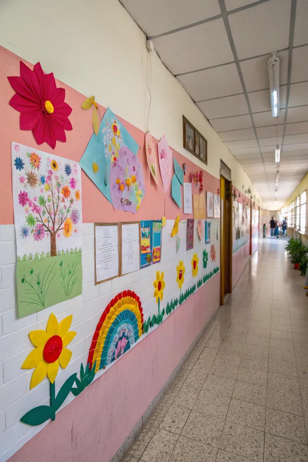 Craft-based designs on a school wall