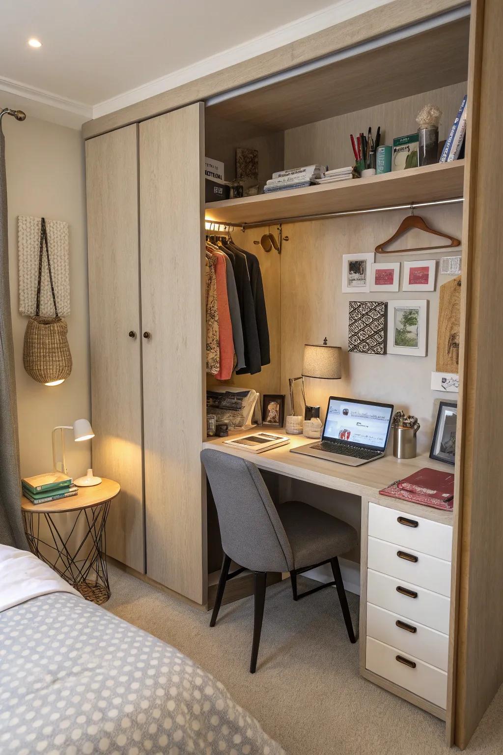 A wardrobe intelligently paired with a workspace.