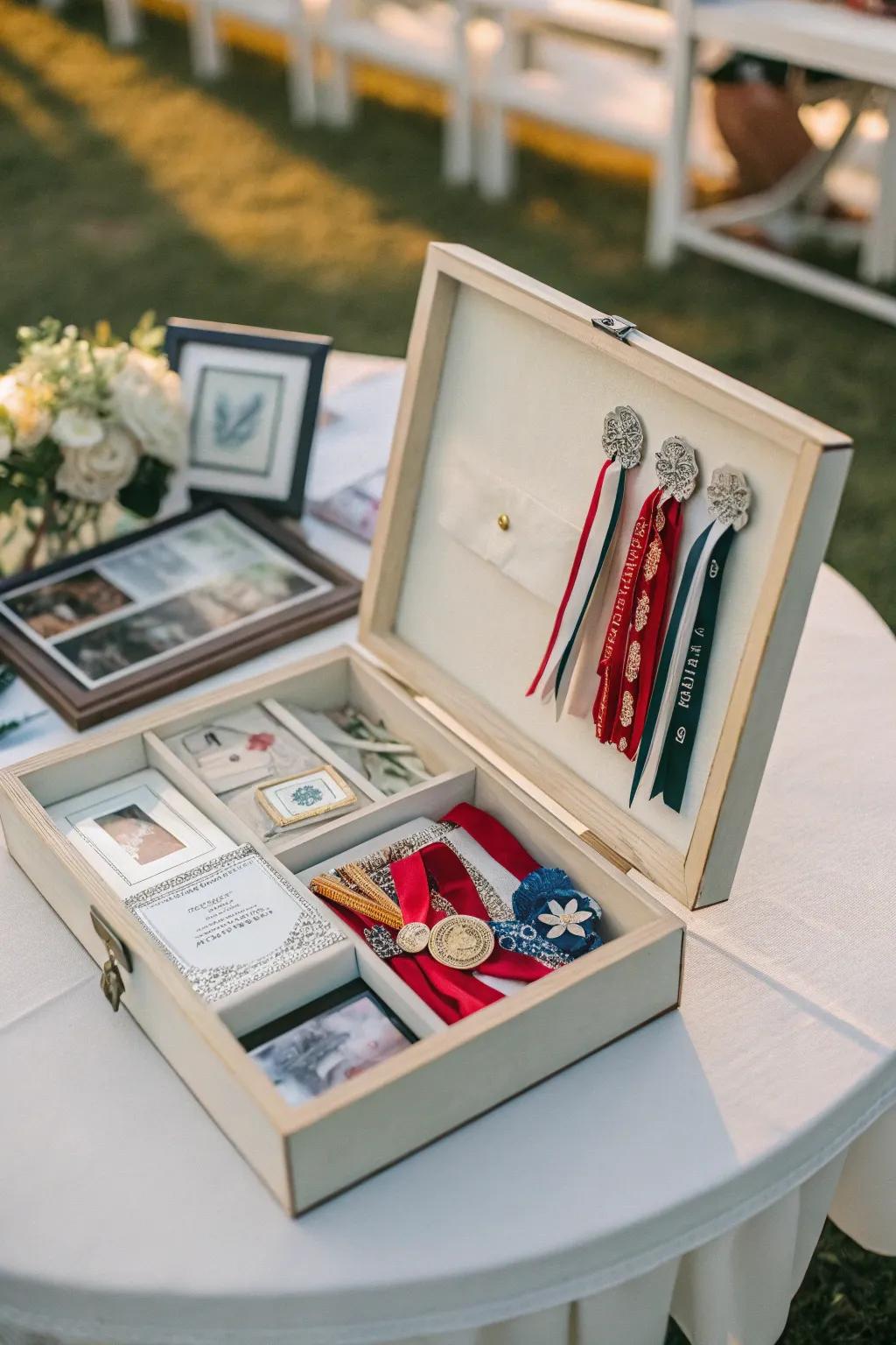 A shadow box display that adds depth and protection to your ribbons.