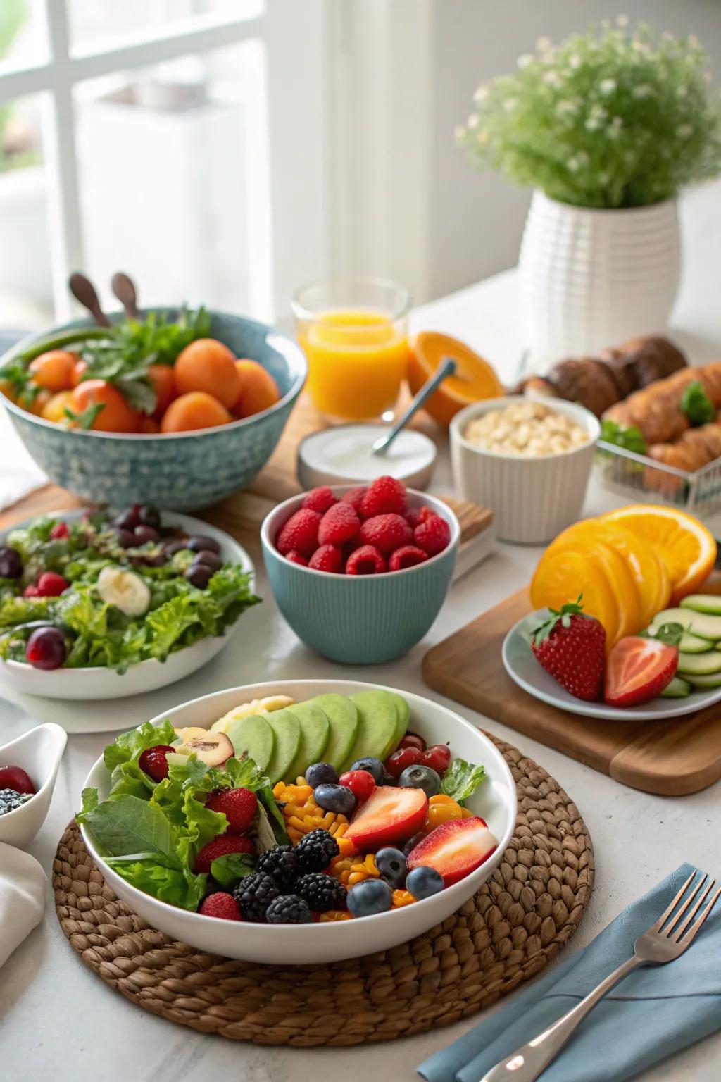 An invigorating table showcasing fresh fruits and crisp vegetables.