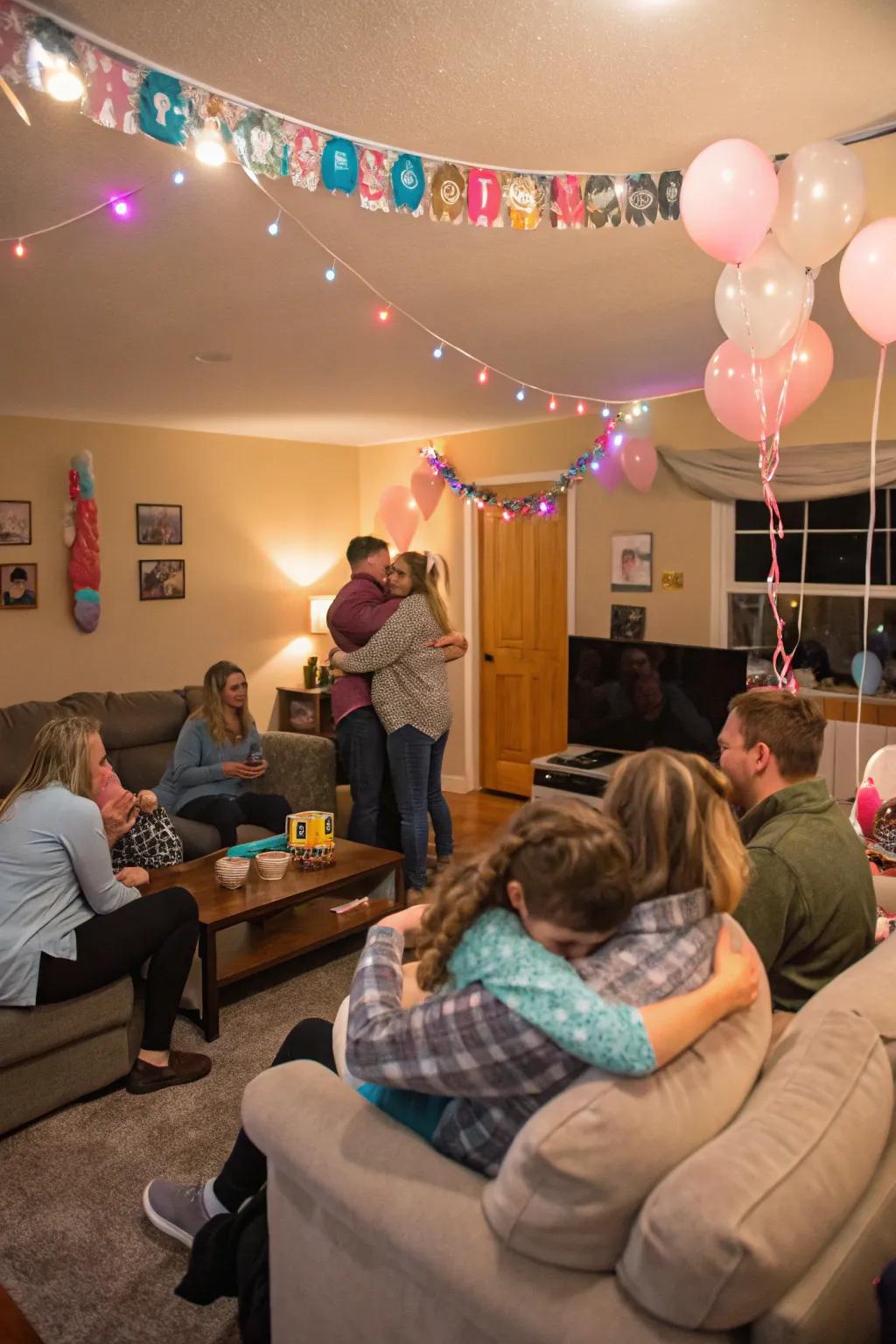 A heartfelt surprise gathering with loved ones.