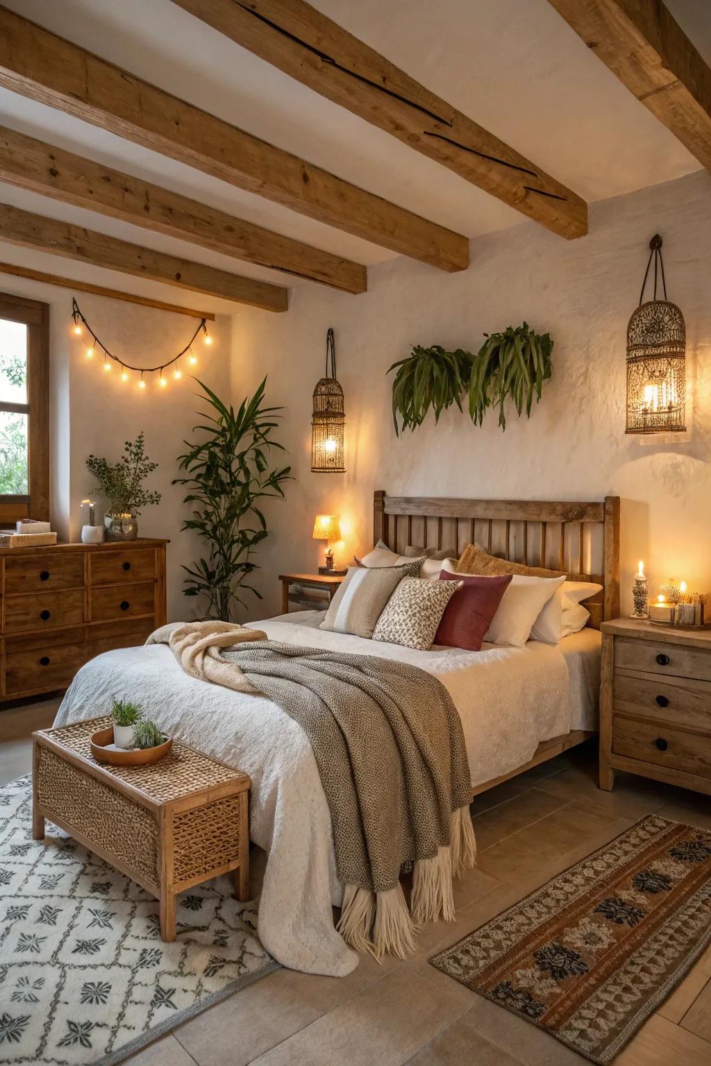 Soft lighting amps up the cozy Western vibe.