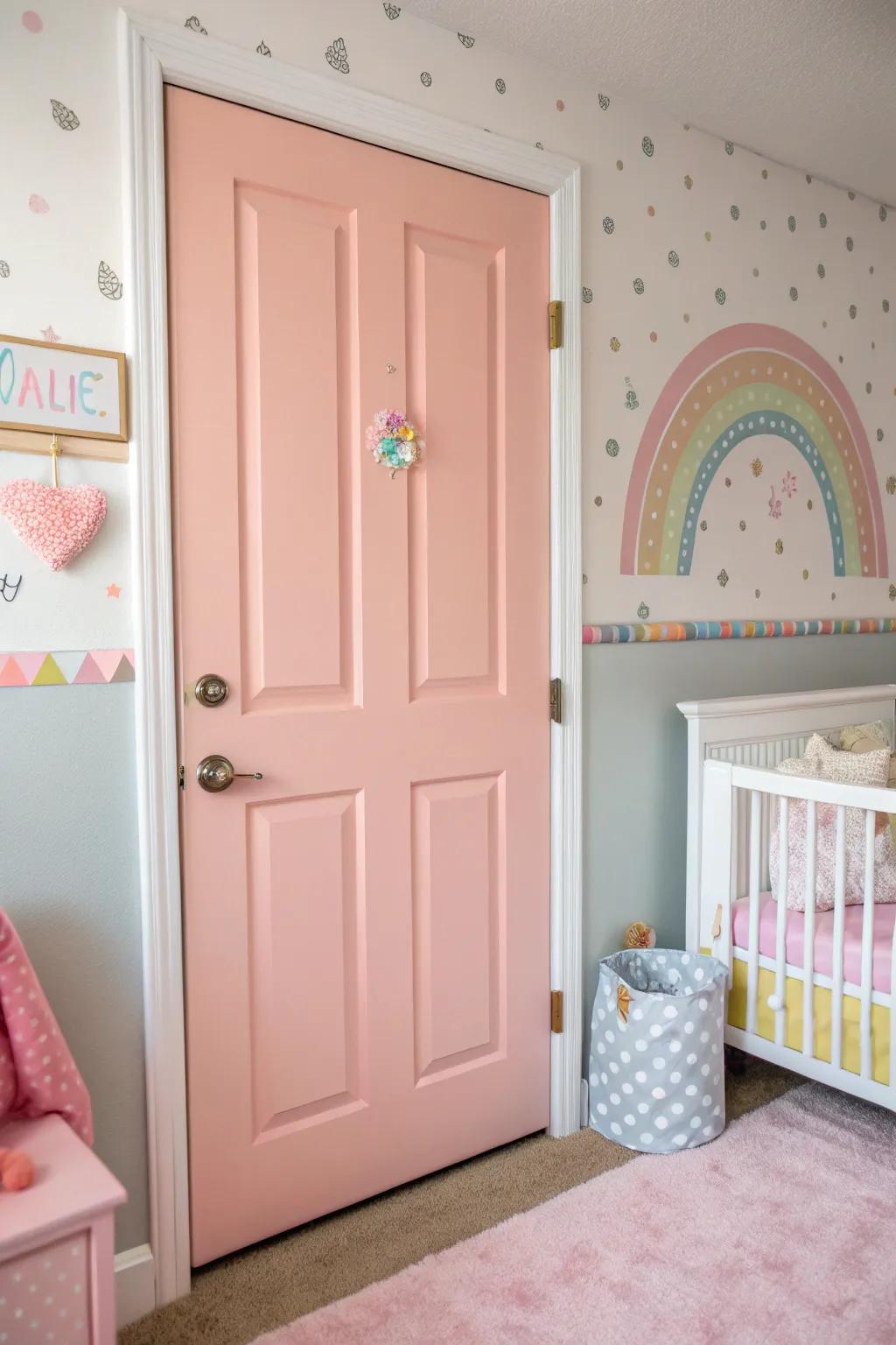 Rose-tinted doors bring a playful and sweet vibe.