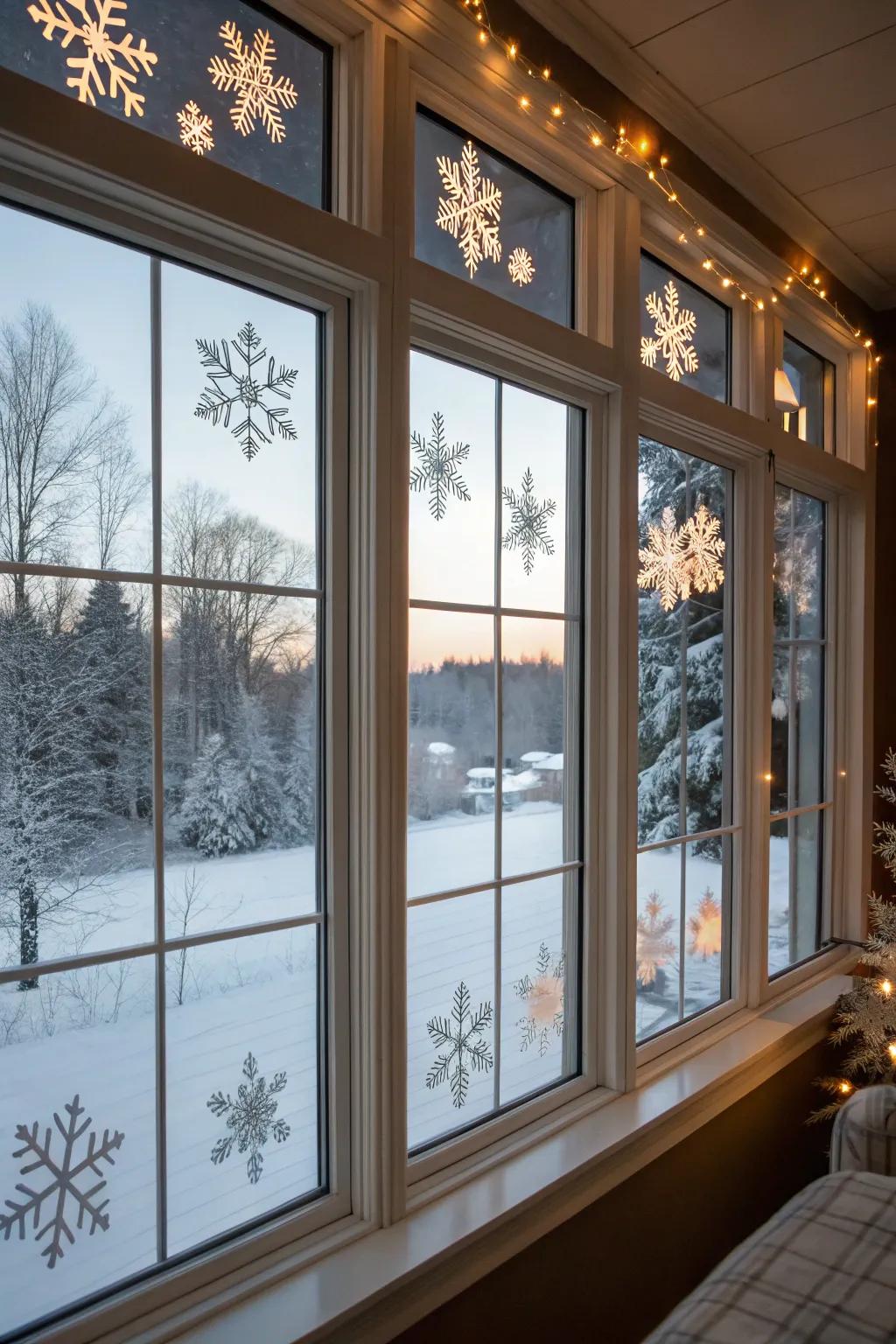 Snowflake stickers turning your perspective into a winter spectacle.