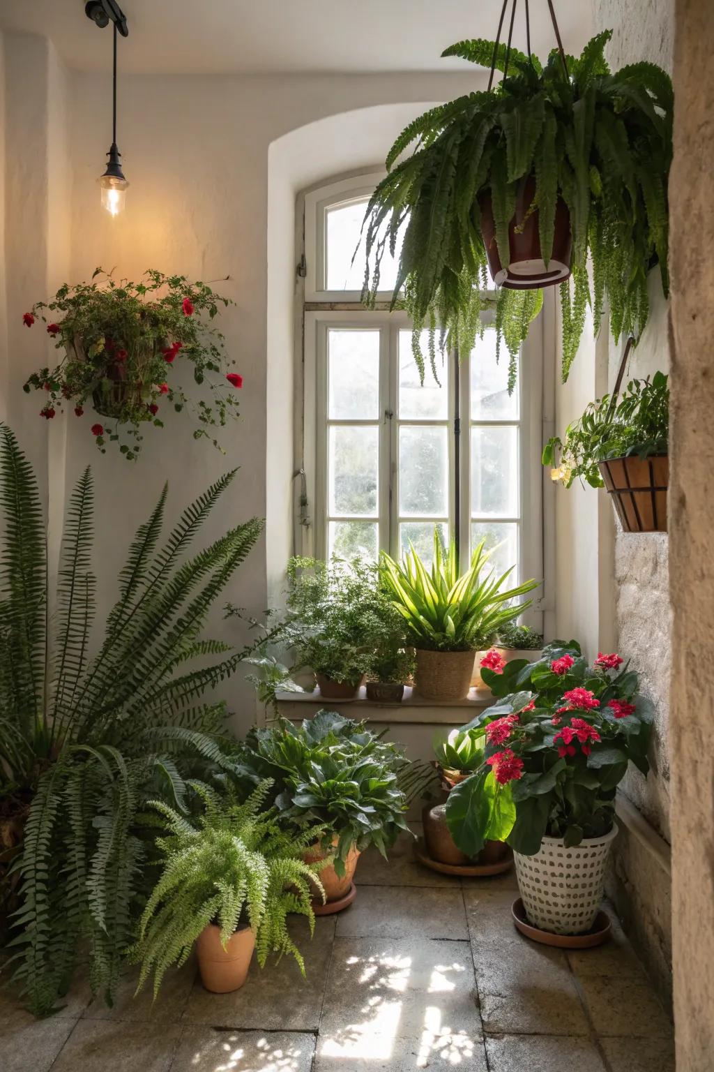Abundant verdure encircling the window delivers a fresh ambiance.