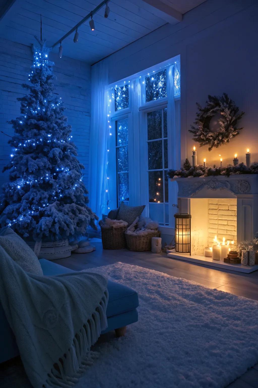 Azure illumination transforms your area into a winter retreat.