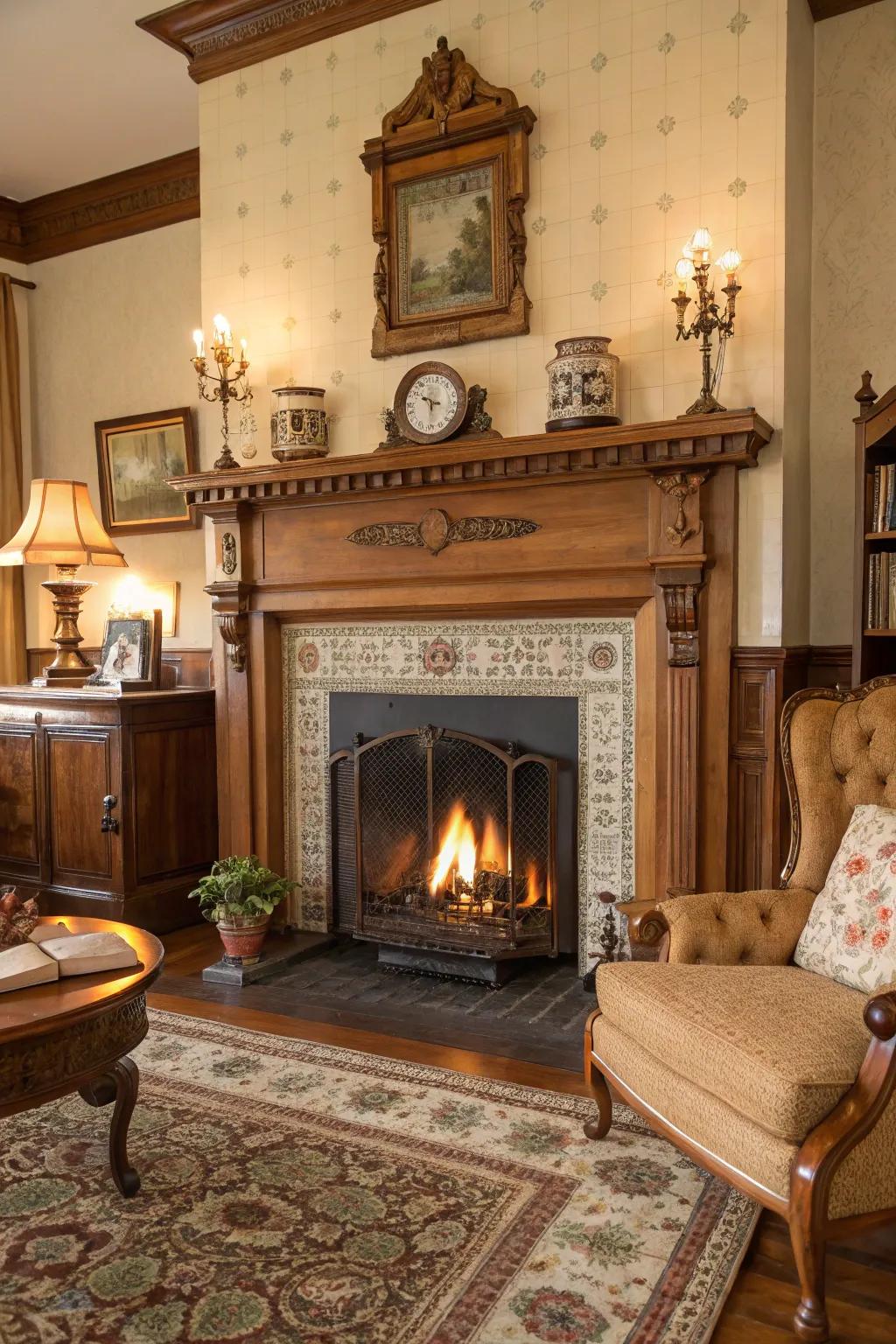 Add timeless vintage appeal to your fireplace setting.
