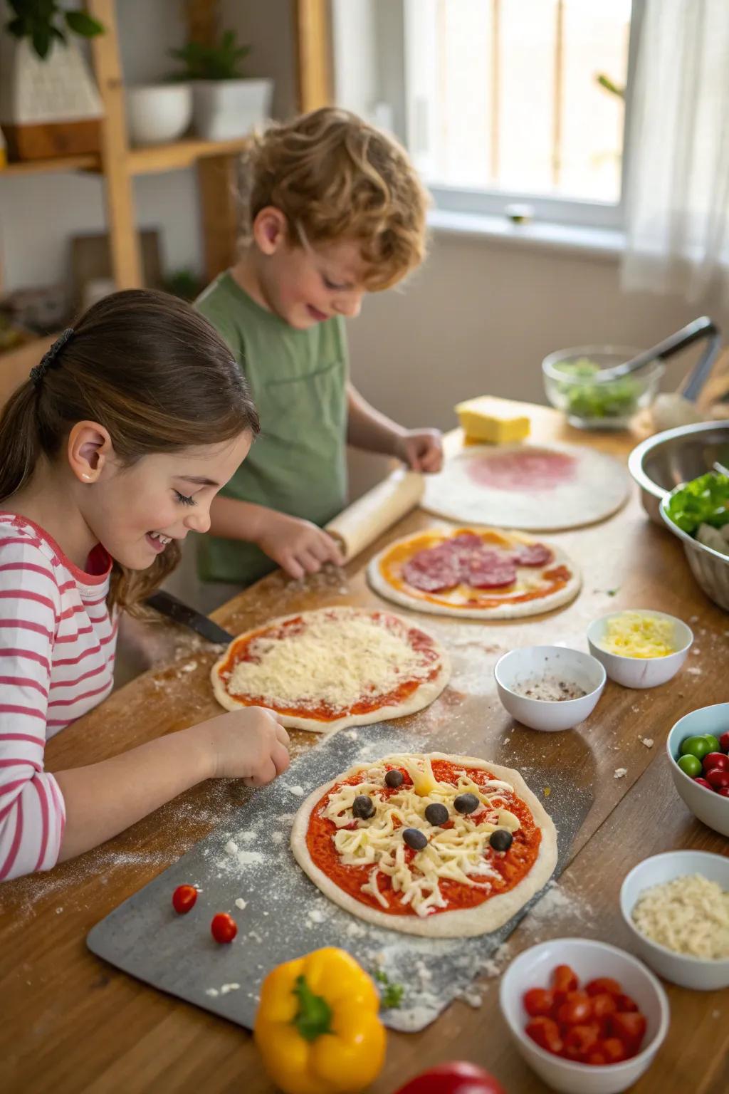 A DIY pizza-making station where kids can be inventive with their toppings.
