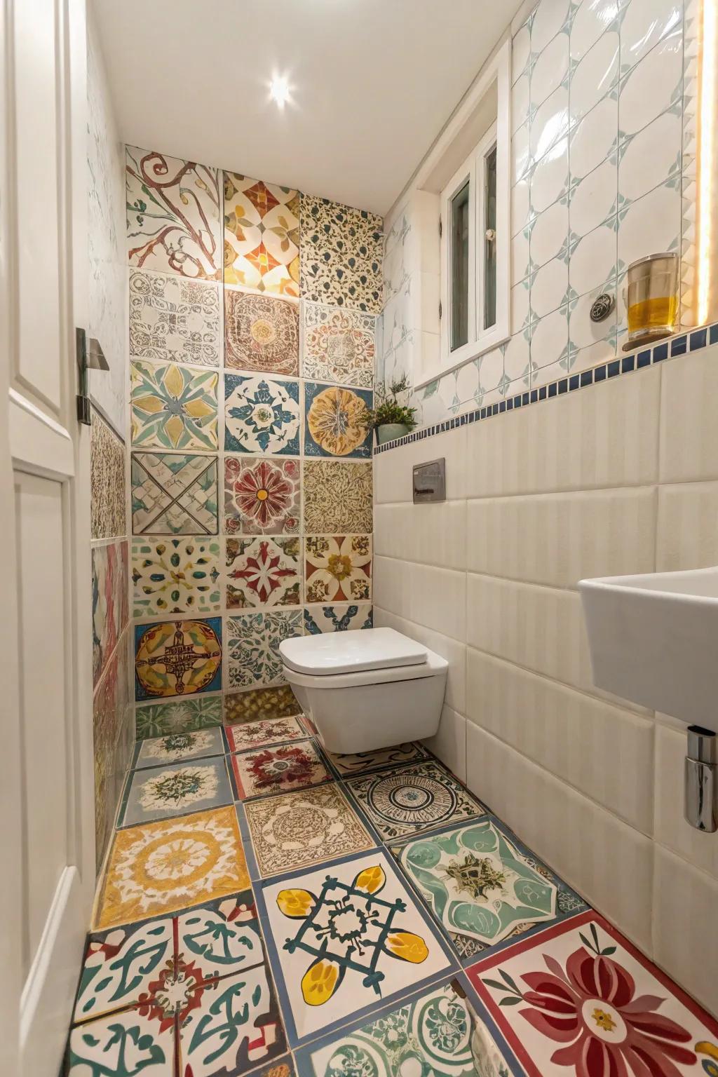 Unique tile patterns that bring character and depth to the bathroom.