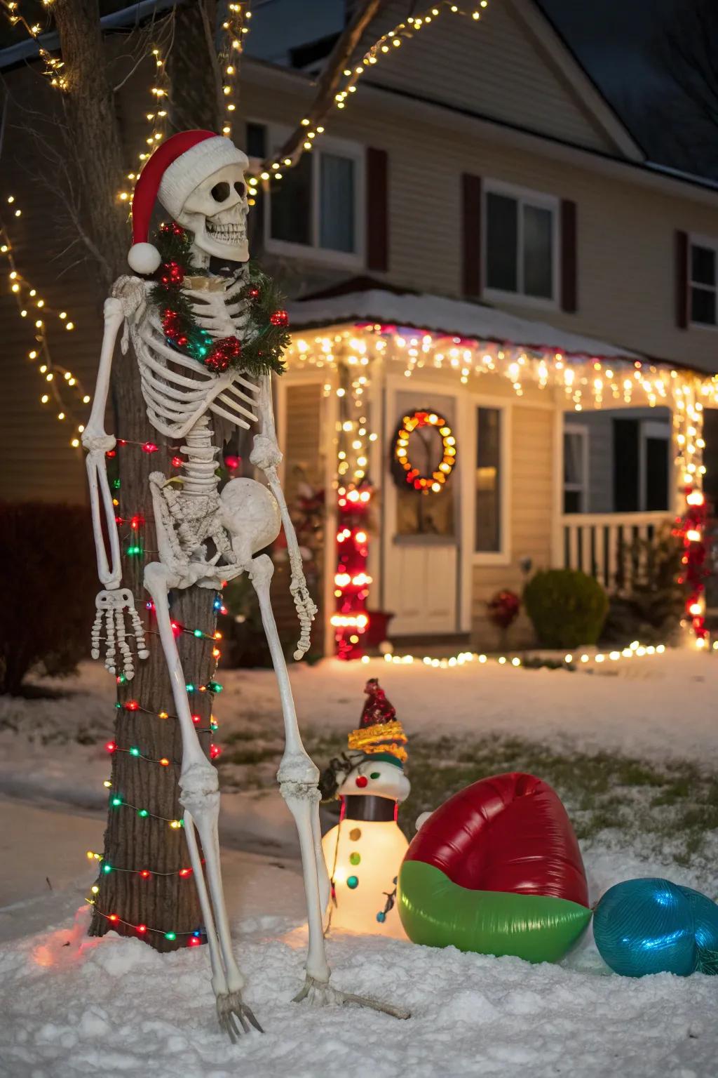 A versatile skeleton outfitted for various holidays.