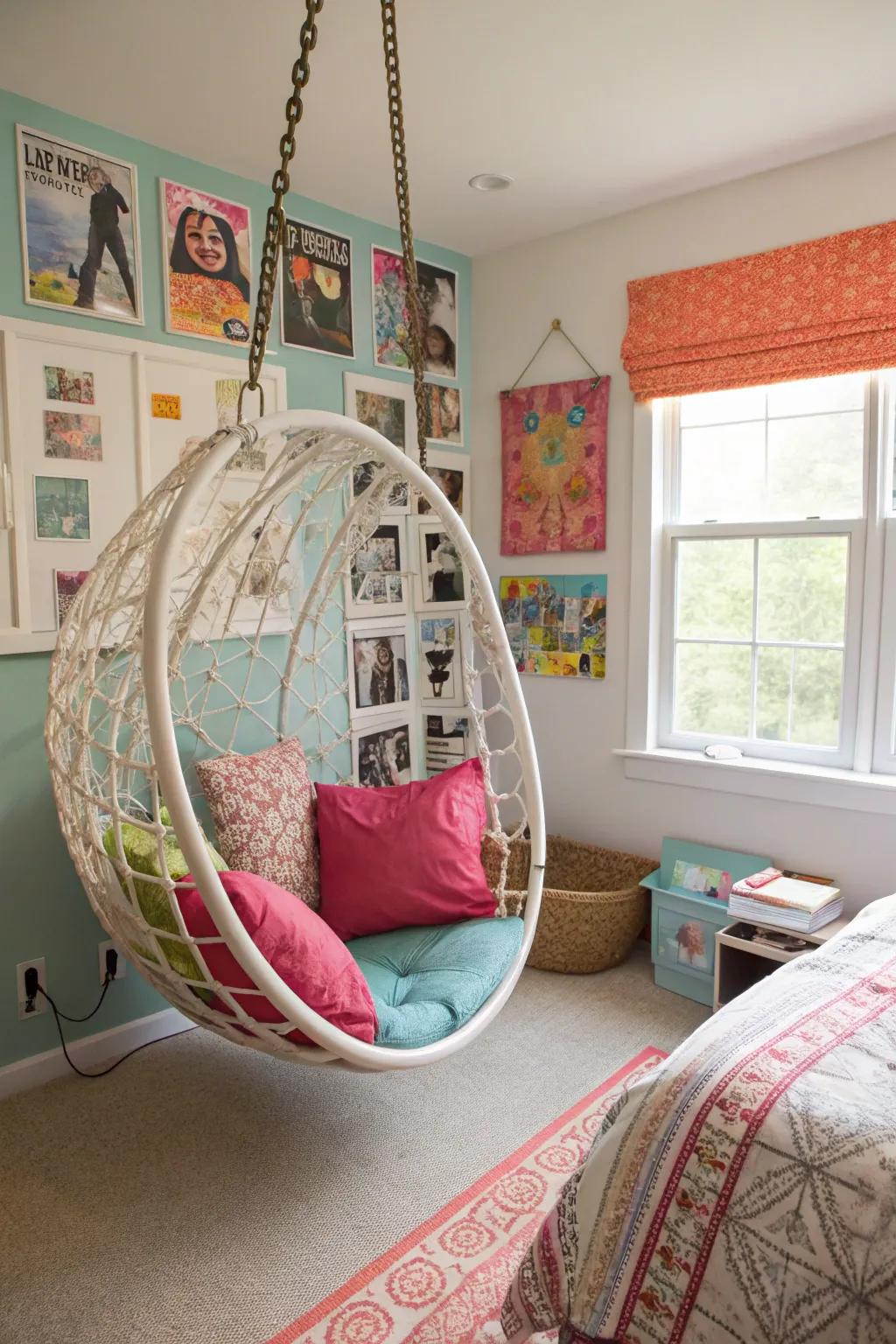 A playful hanging chair perfect for relaxation.
